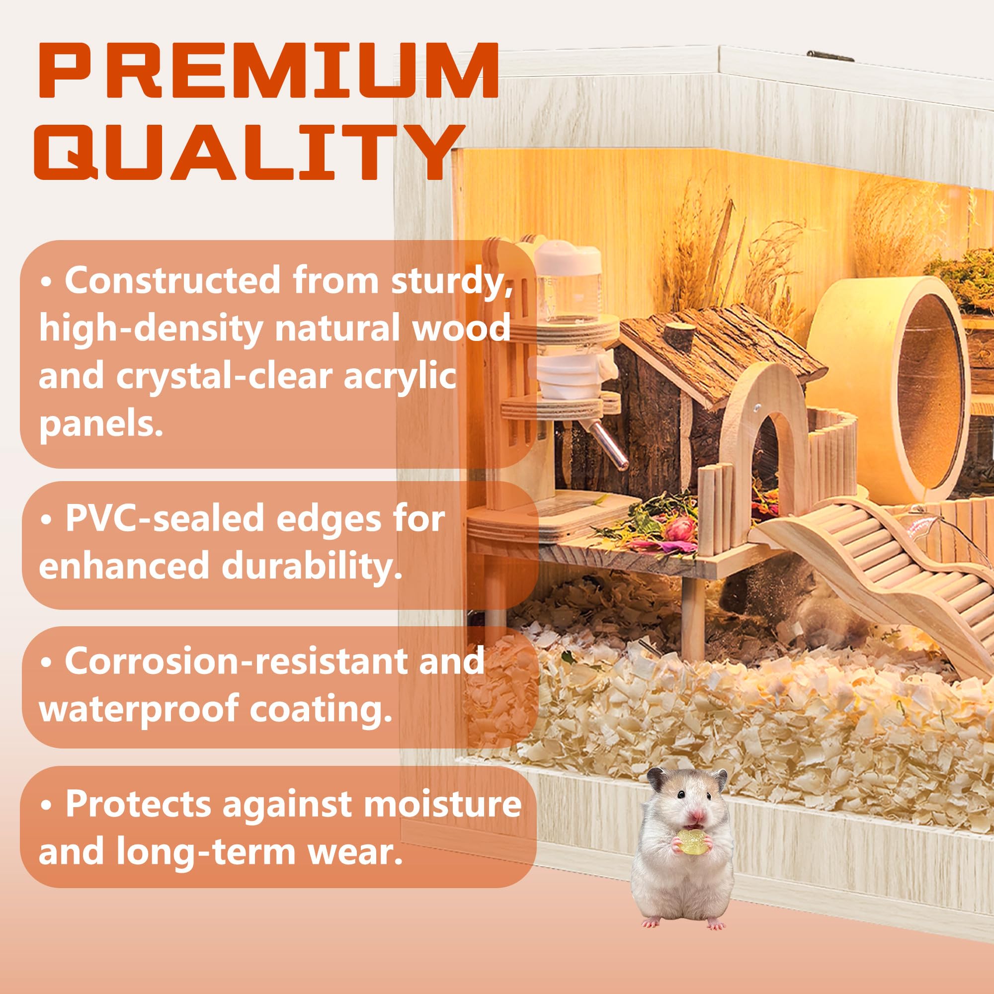 PROLEE hamster cage spacious interior for thick bedding and burrow-like play.