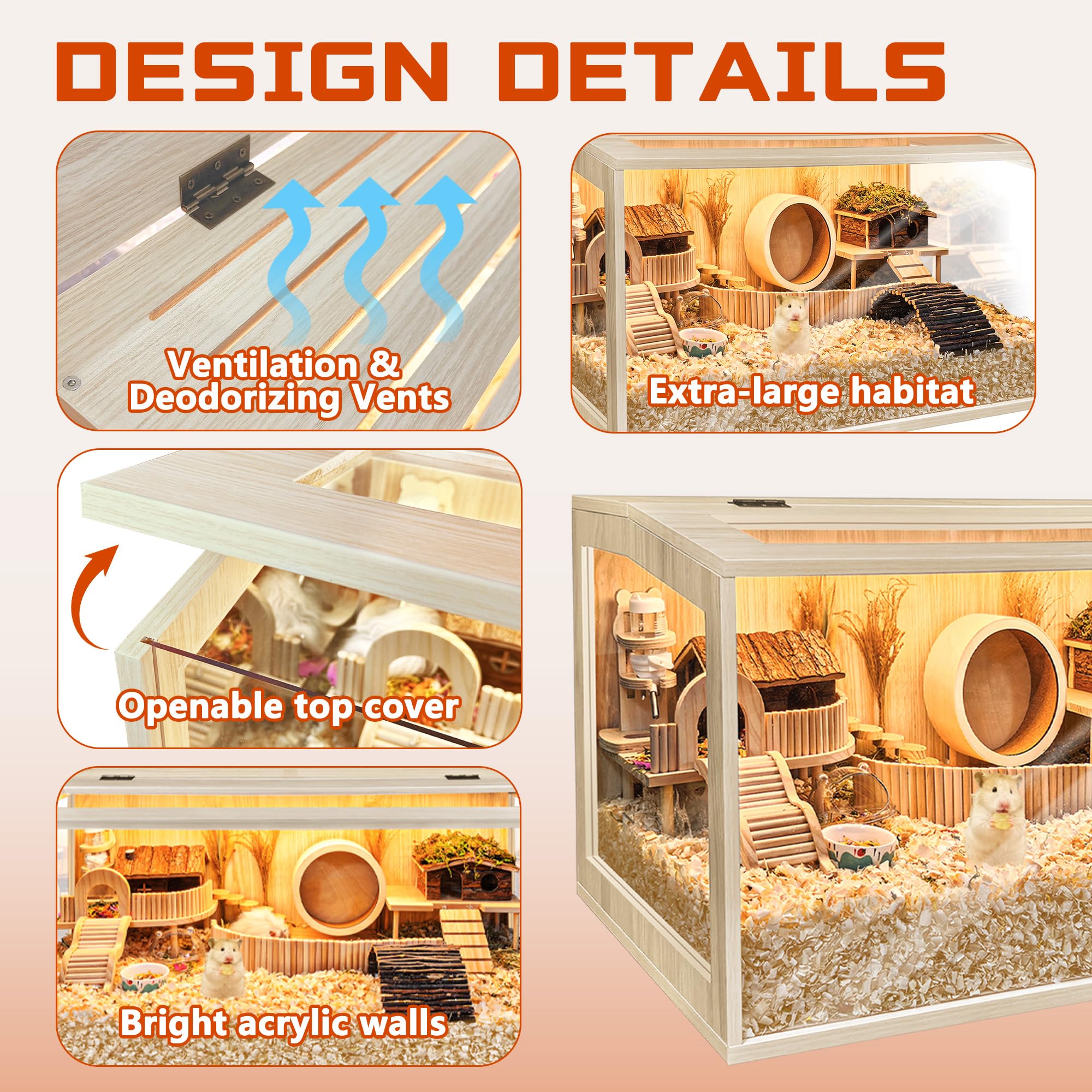 PROLEE hamster cage vented-top design supports air circulation.