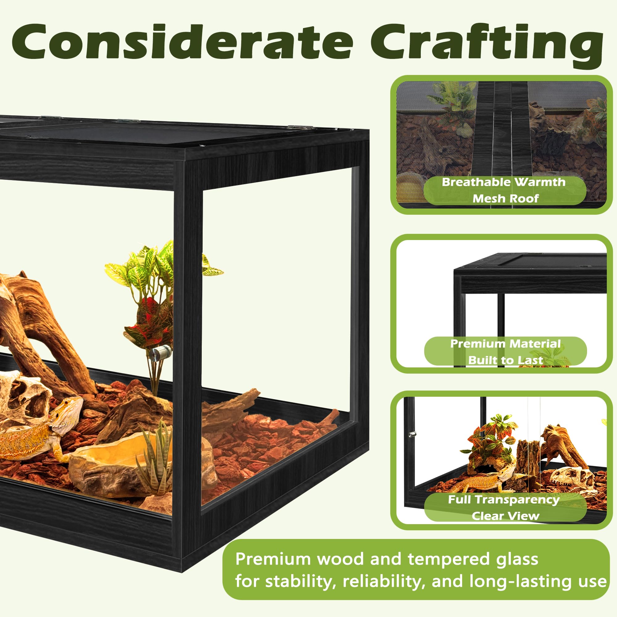 PROLEE Bearded Dragon Tank includes an acrylic bottom liner for easy cleaning
