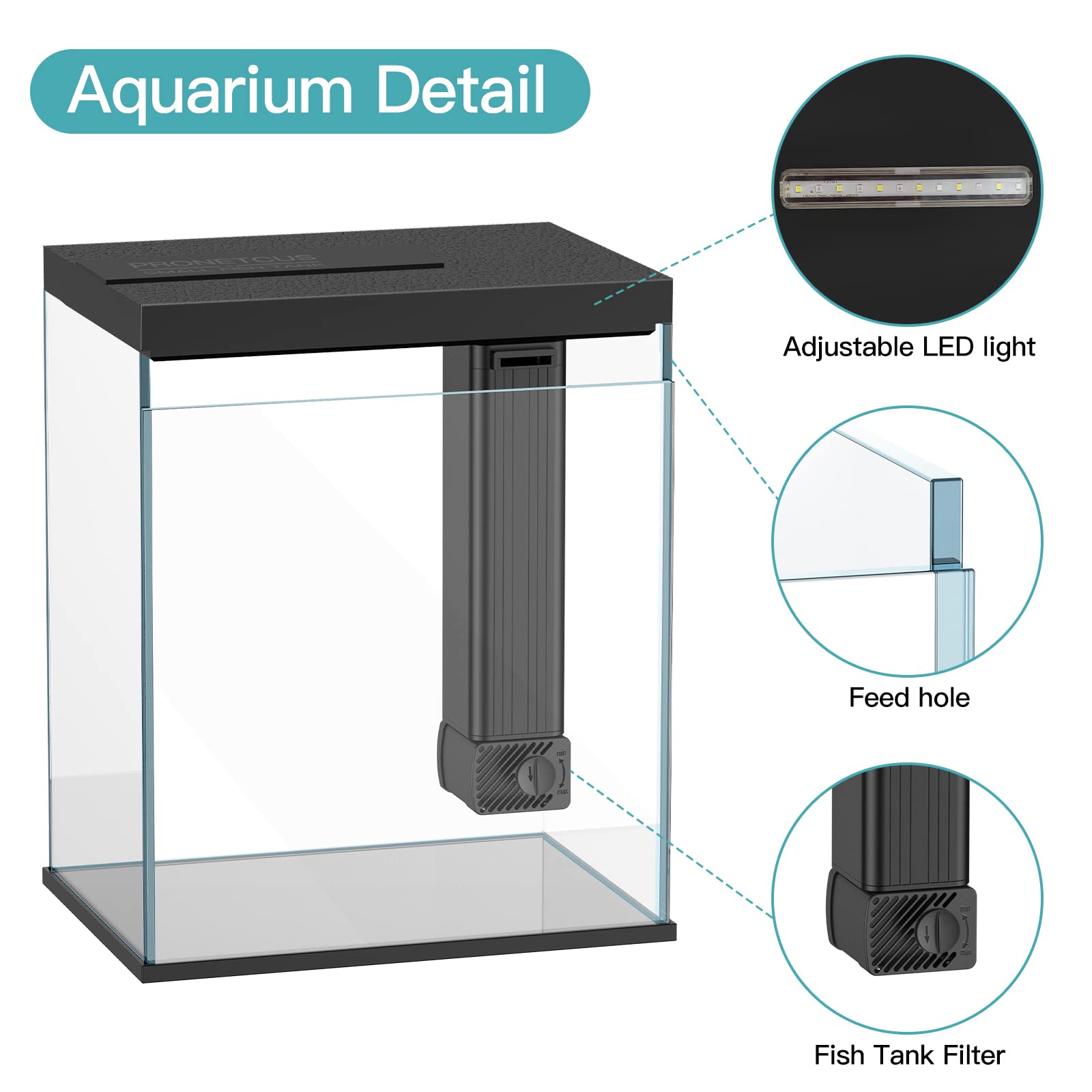 Pronetcus Betta Tank 2G built-in filter sponge supports water quality.