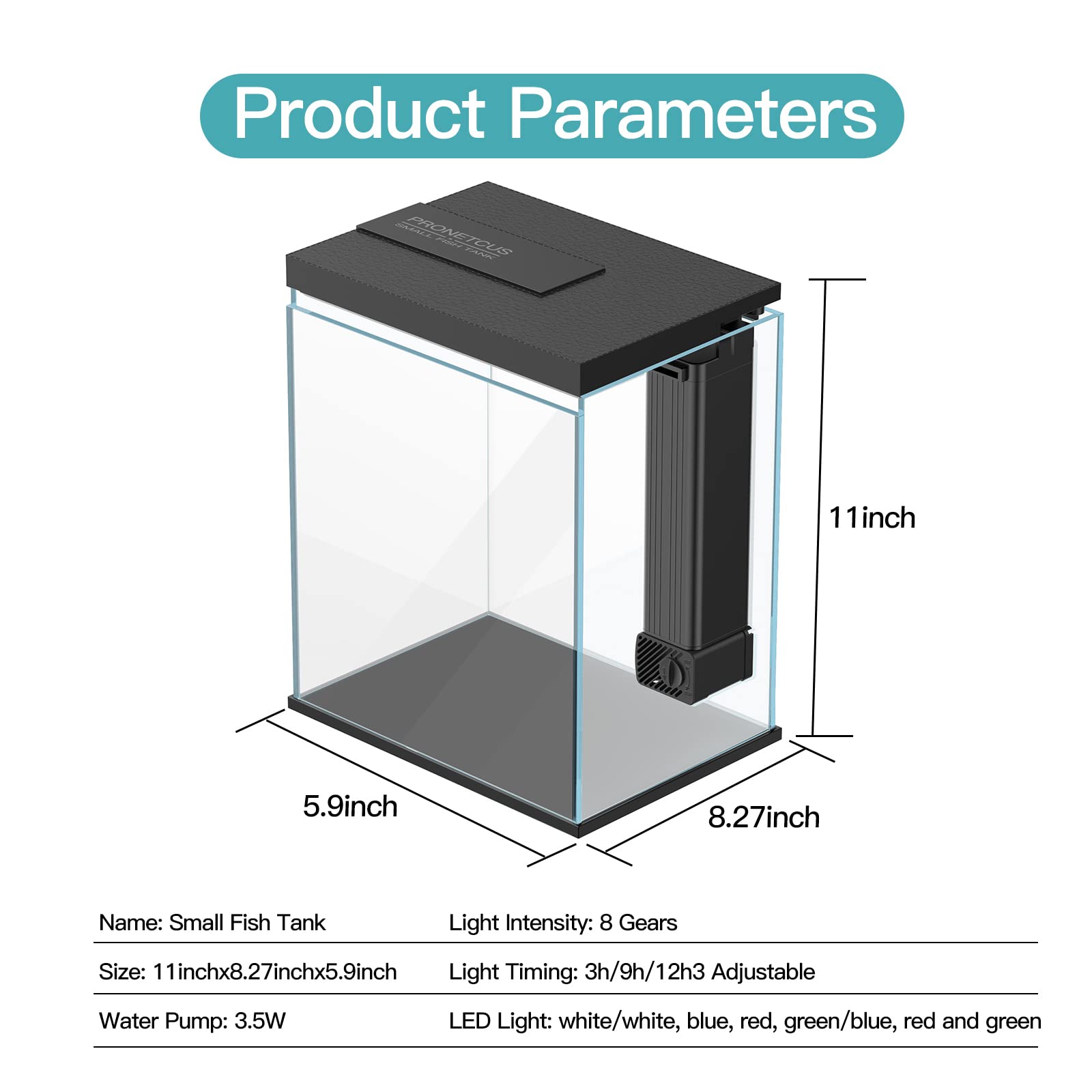 Pronetcus Betta Tank 2G adjustable pump and timer for flexible habitat settings.