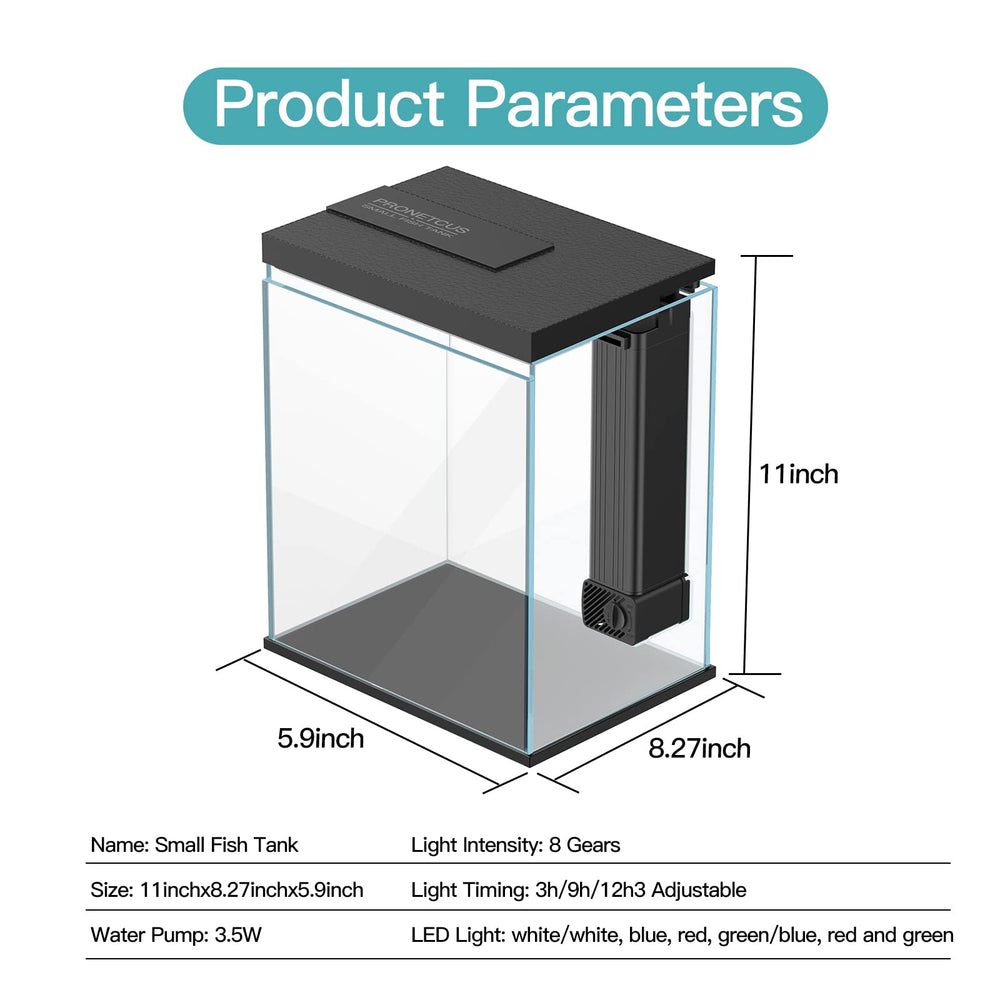 Pronetcus Betta Tank 2G adjustable pump and timer for flexible habitat settings.
