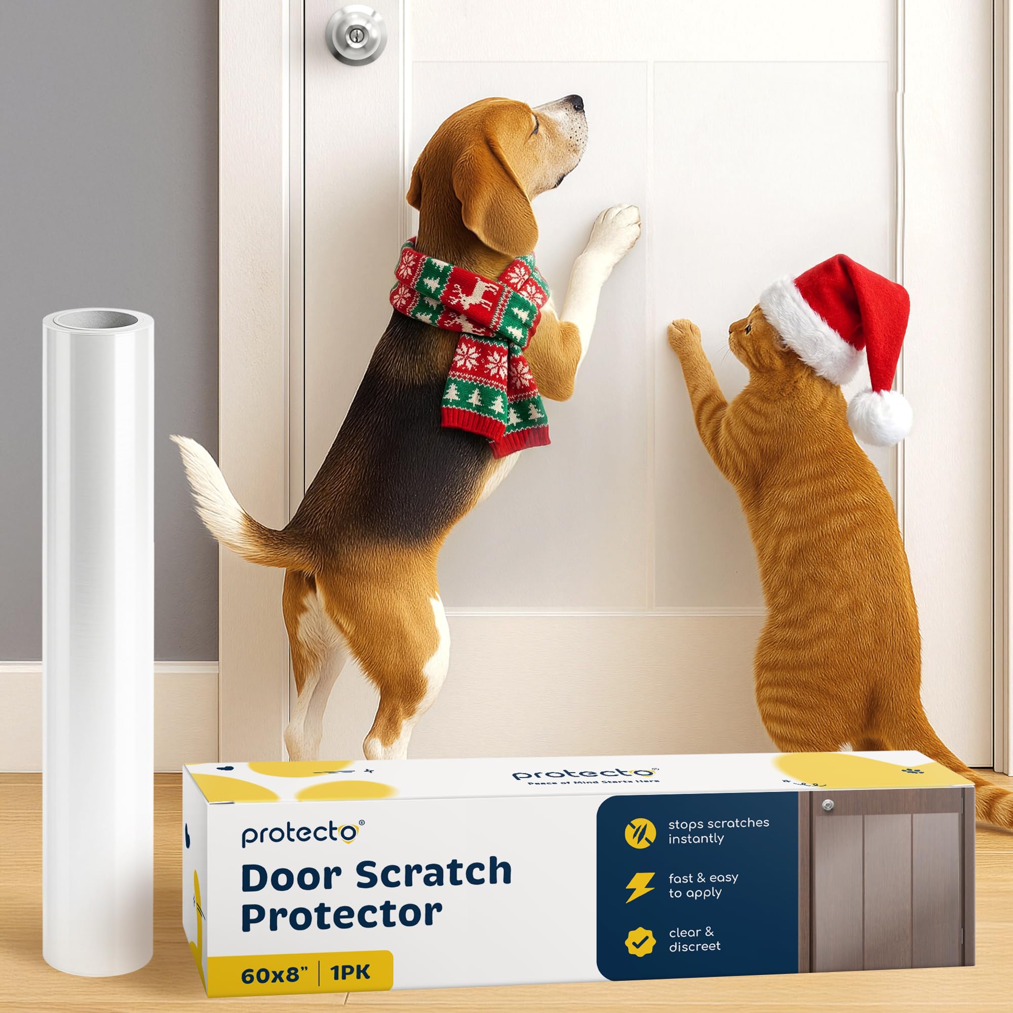 PROTECTO Scratch Door Protector 60x8 clear wall protector shields doors from pet scratches while remaining discreet.