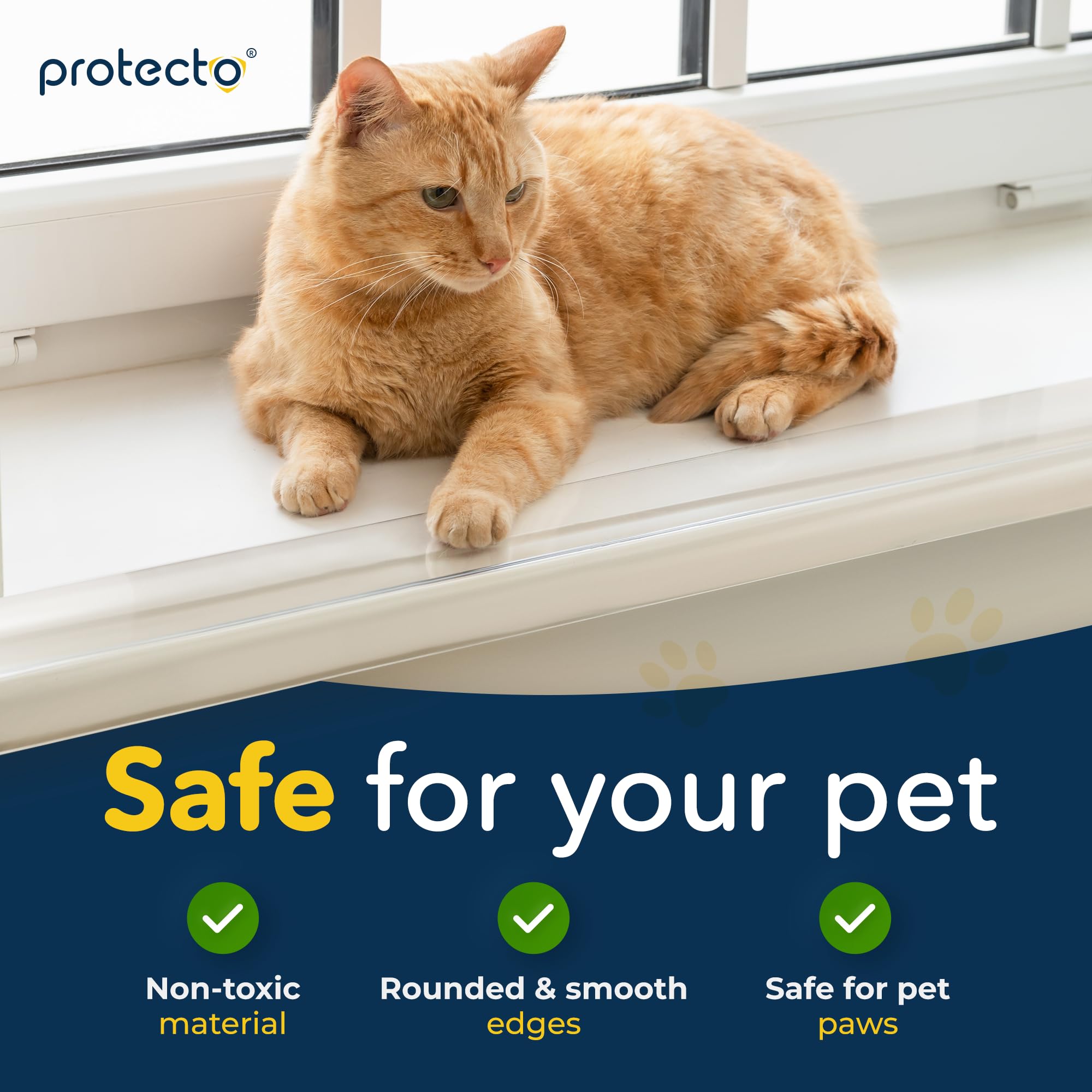 PROTECTO window sill protector close-up highlights ultra-strong transparent material.
