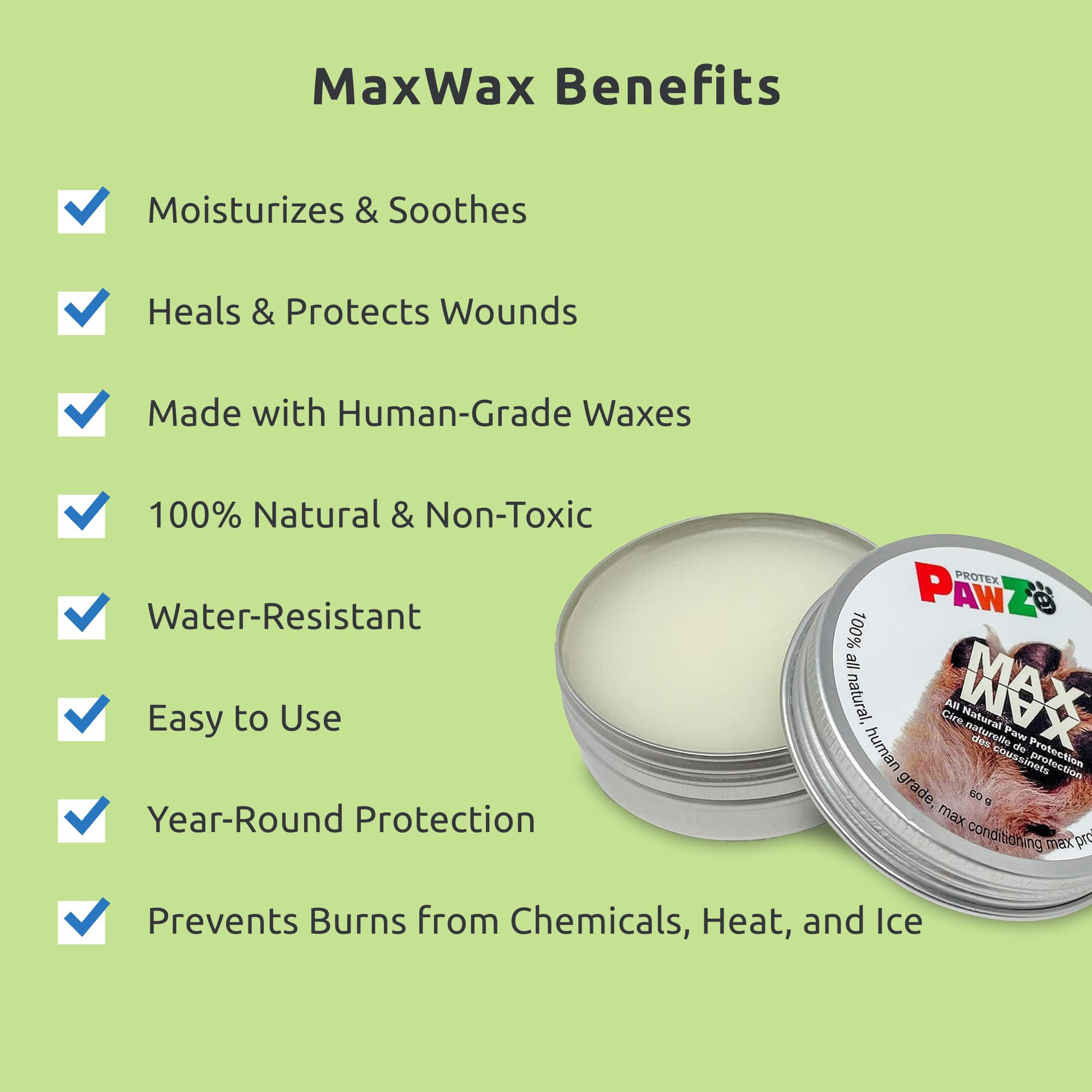 Protex PawZ MaxWax packaging closeup with label and 60g size