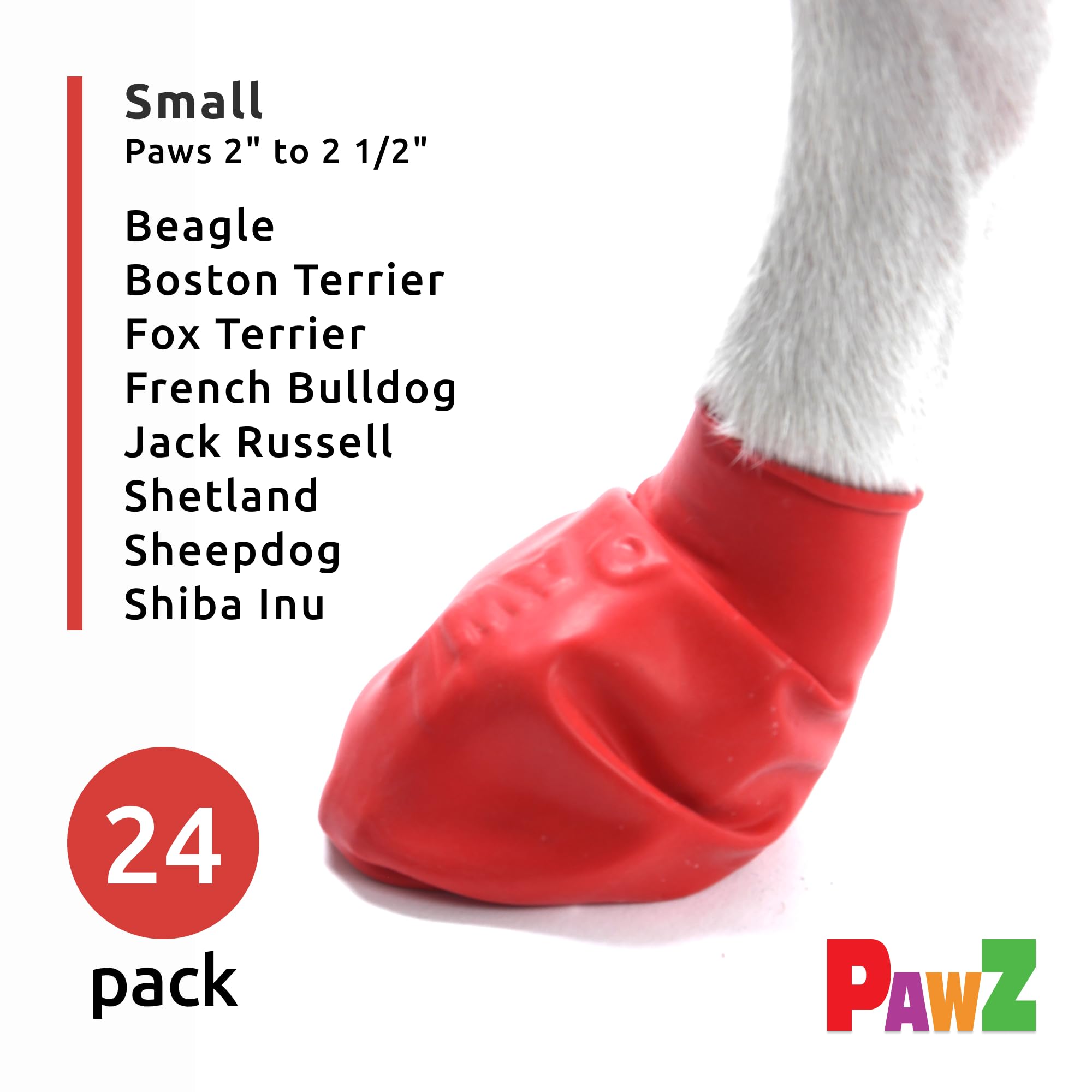 Protex PawZ small red dog boots used in a rainy outdoor walk.