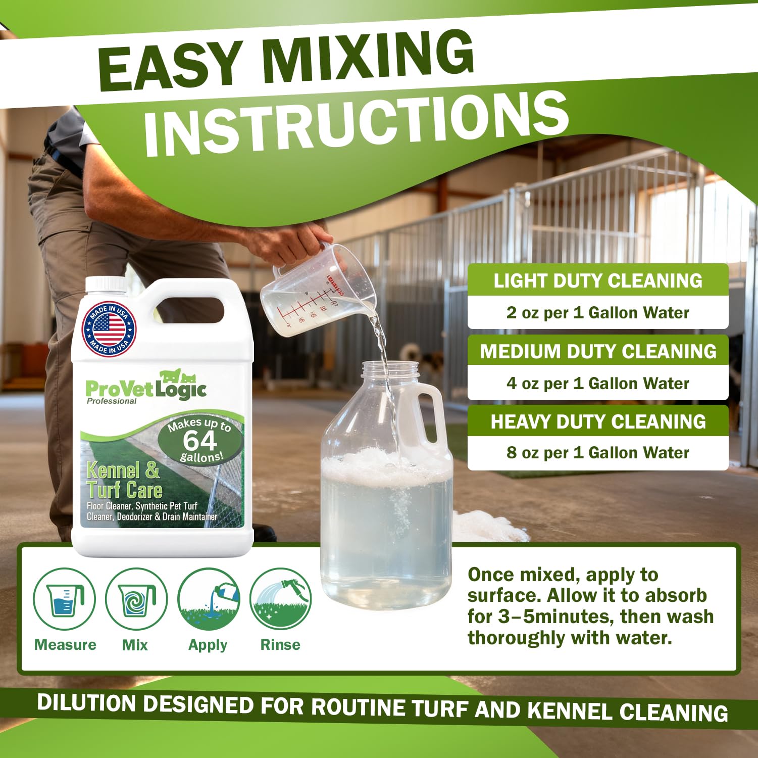 ProVetLogic-concentrated-formula-gallon-bottle emphasizes cost-effective, scalable cleaning for kennels.
