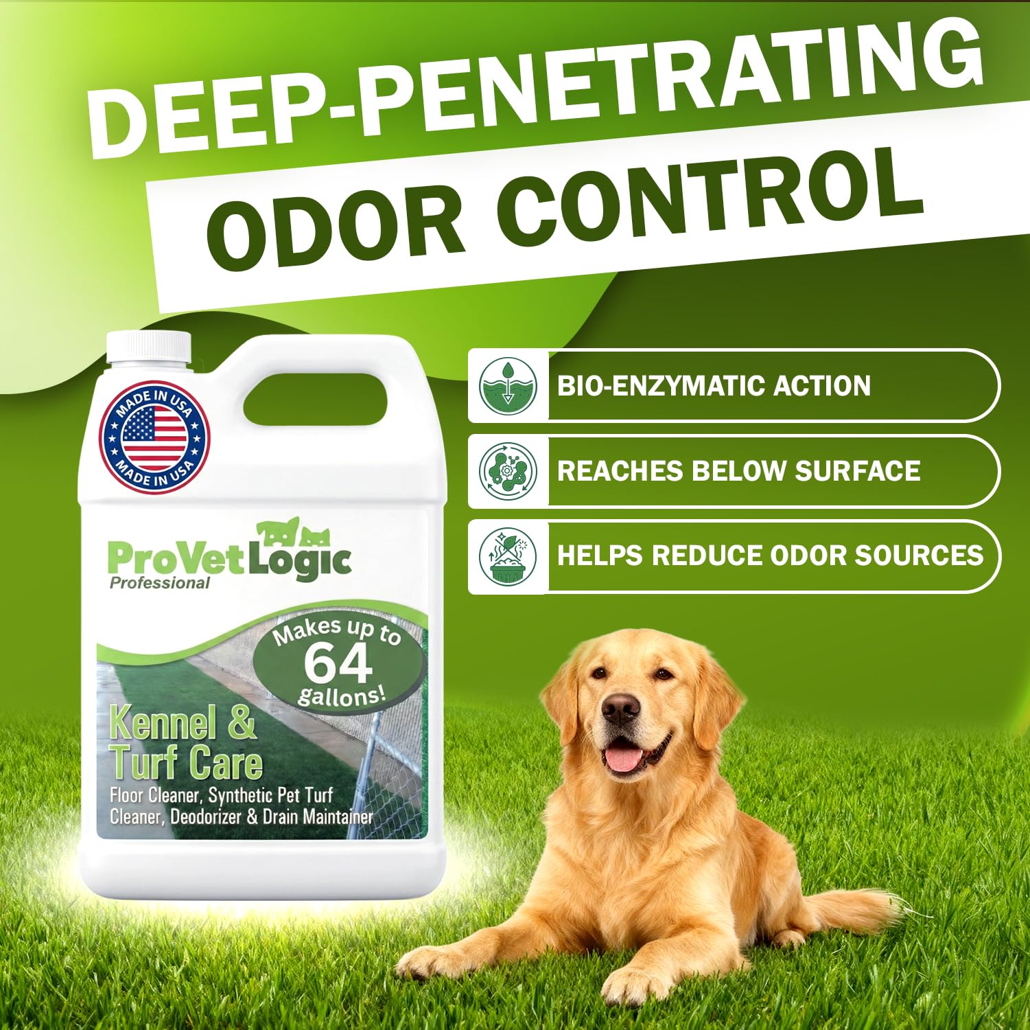 ProVetLogic synthetic-turf-cleaner-application safely cleans soft surfaces and refreshes dog play areas.