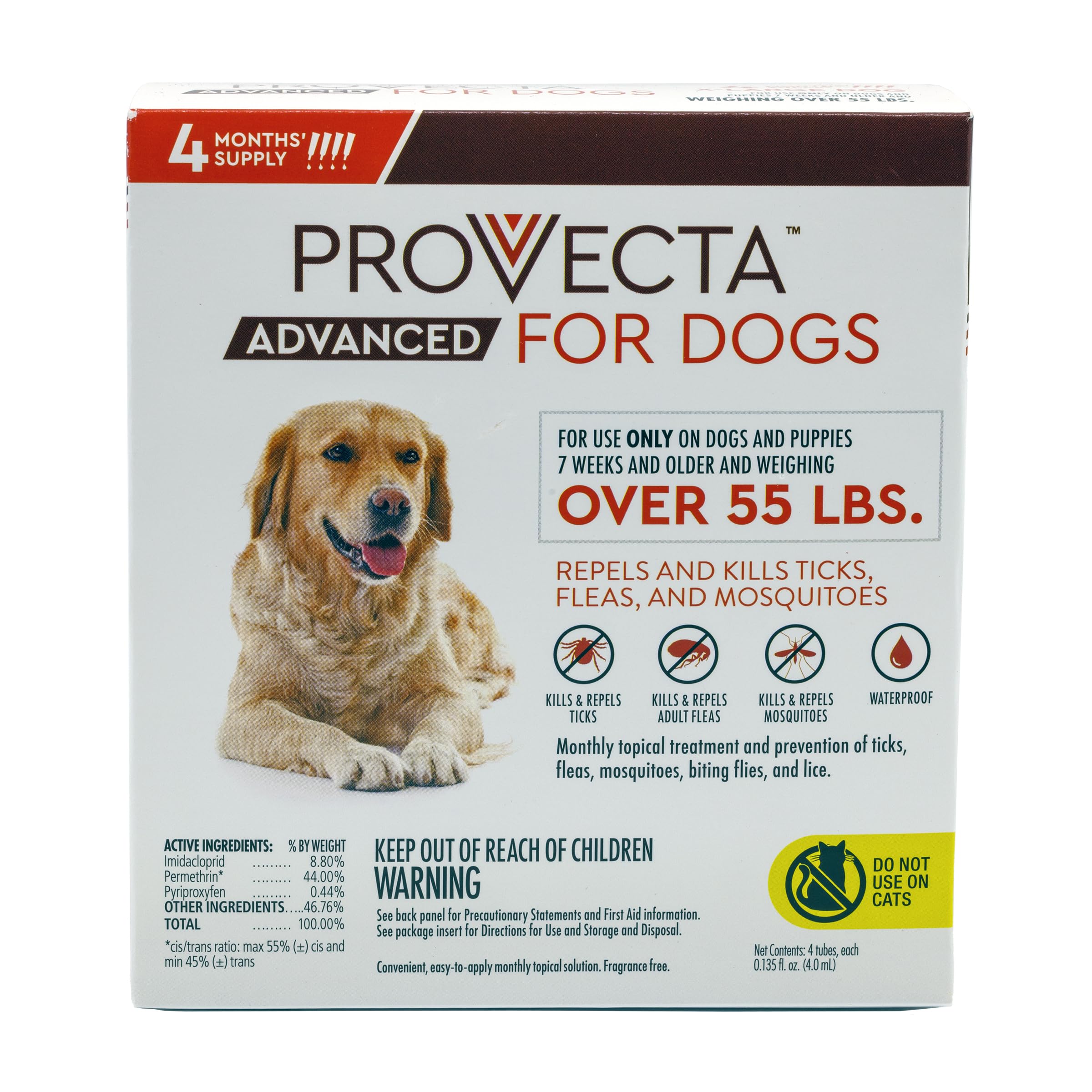 Provecta dog topical bottle for easy flea and tick protection on large dogs.