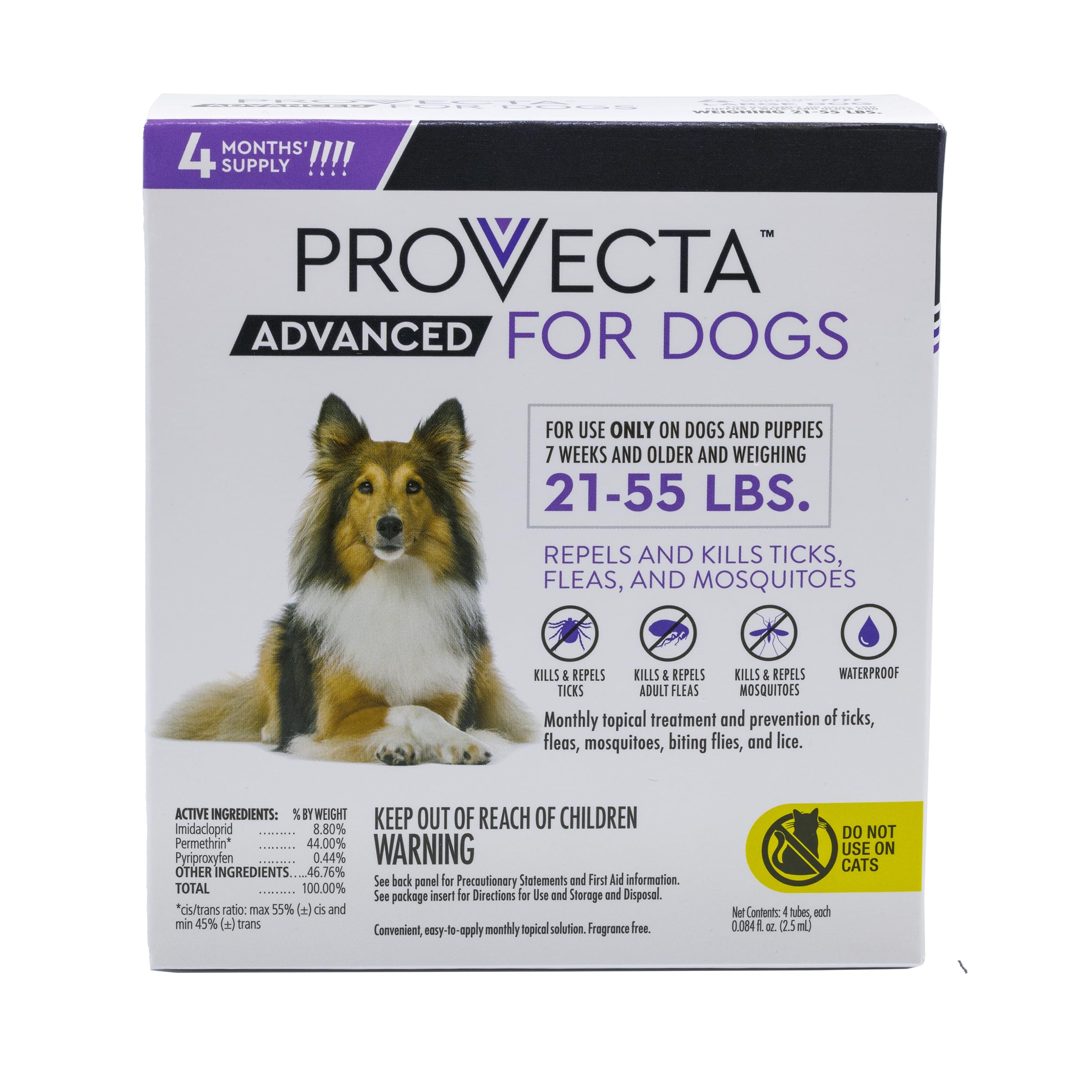 PROVECTA packaging shows a four-month flea and tick protection supply.