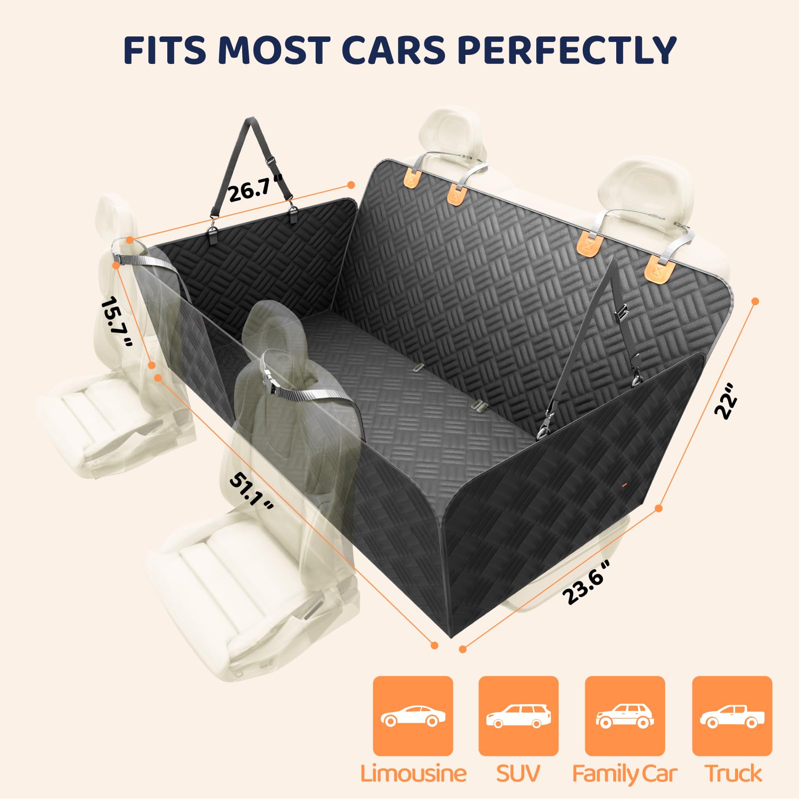 PROZAR dog car seat cover easy installation with straps and buckles