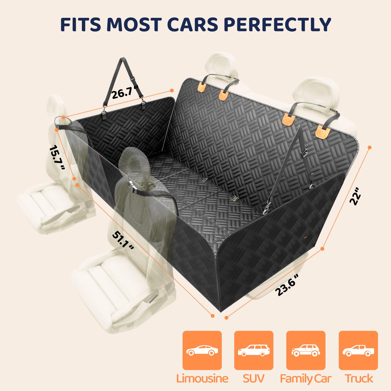 PROZAR dog car seat cover hard-bottom base supports stable lounging