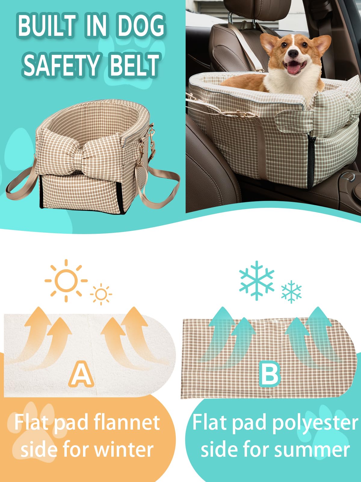 Prpeko dog car seat removable washable pad for easy cleaning after travel.