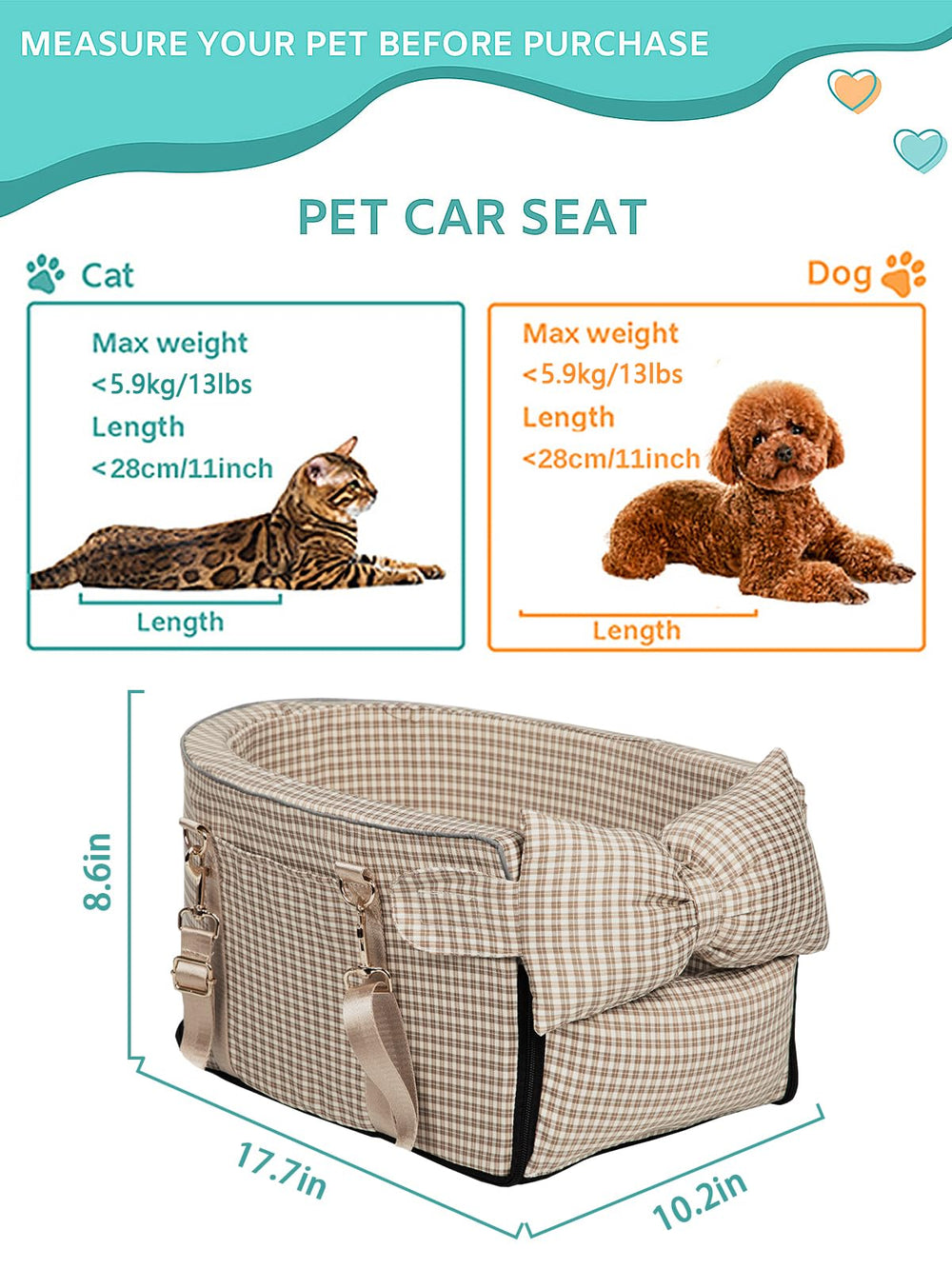 Prpeko dog car seat soft cushion for comfy small-dog rides.