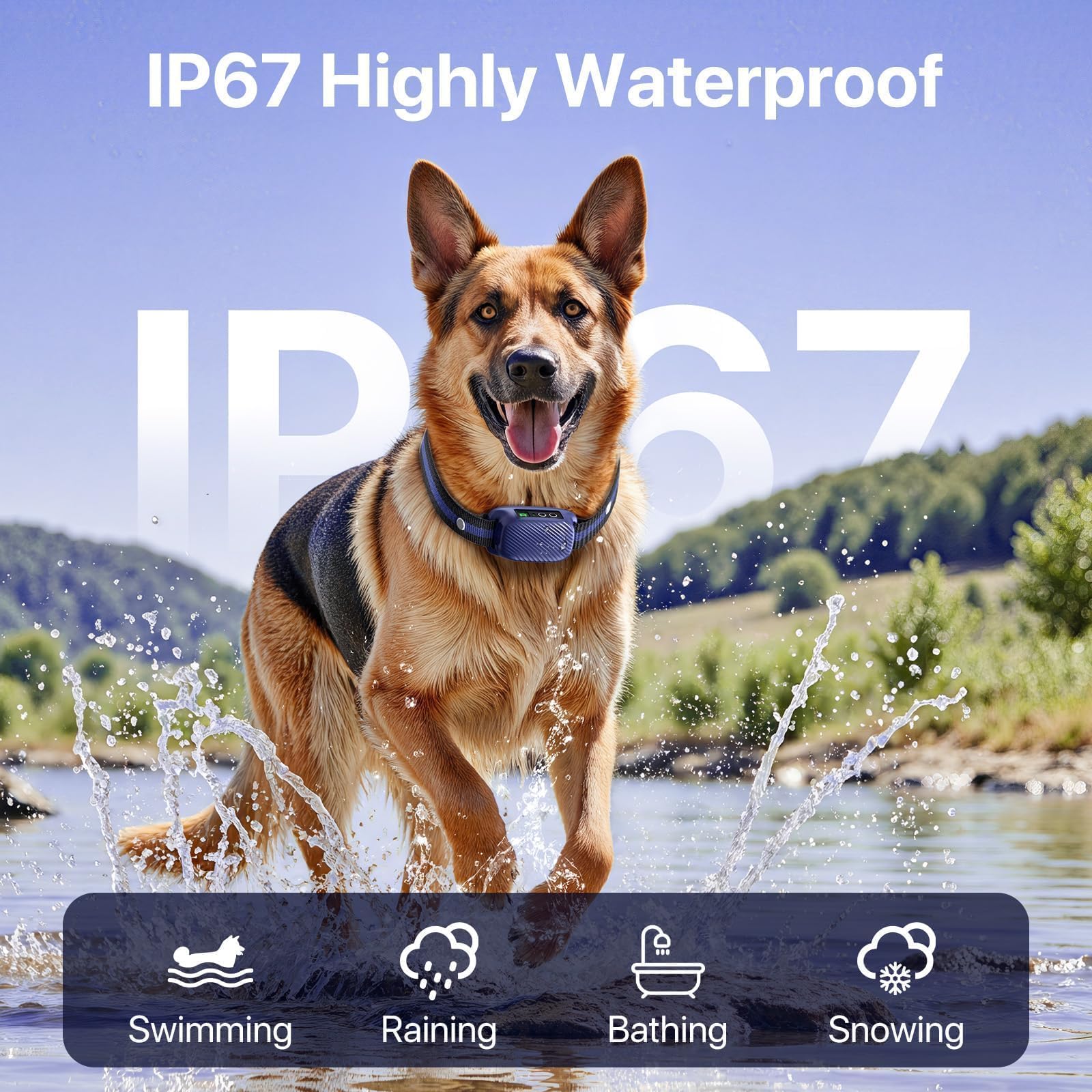 PRTRFLC IP67 waterproof collar handles rain, baths, and splashes