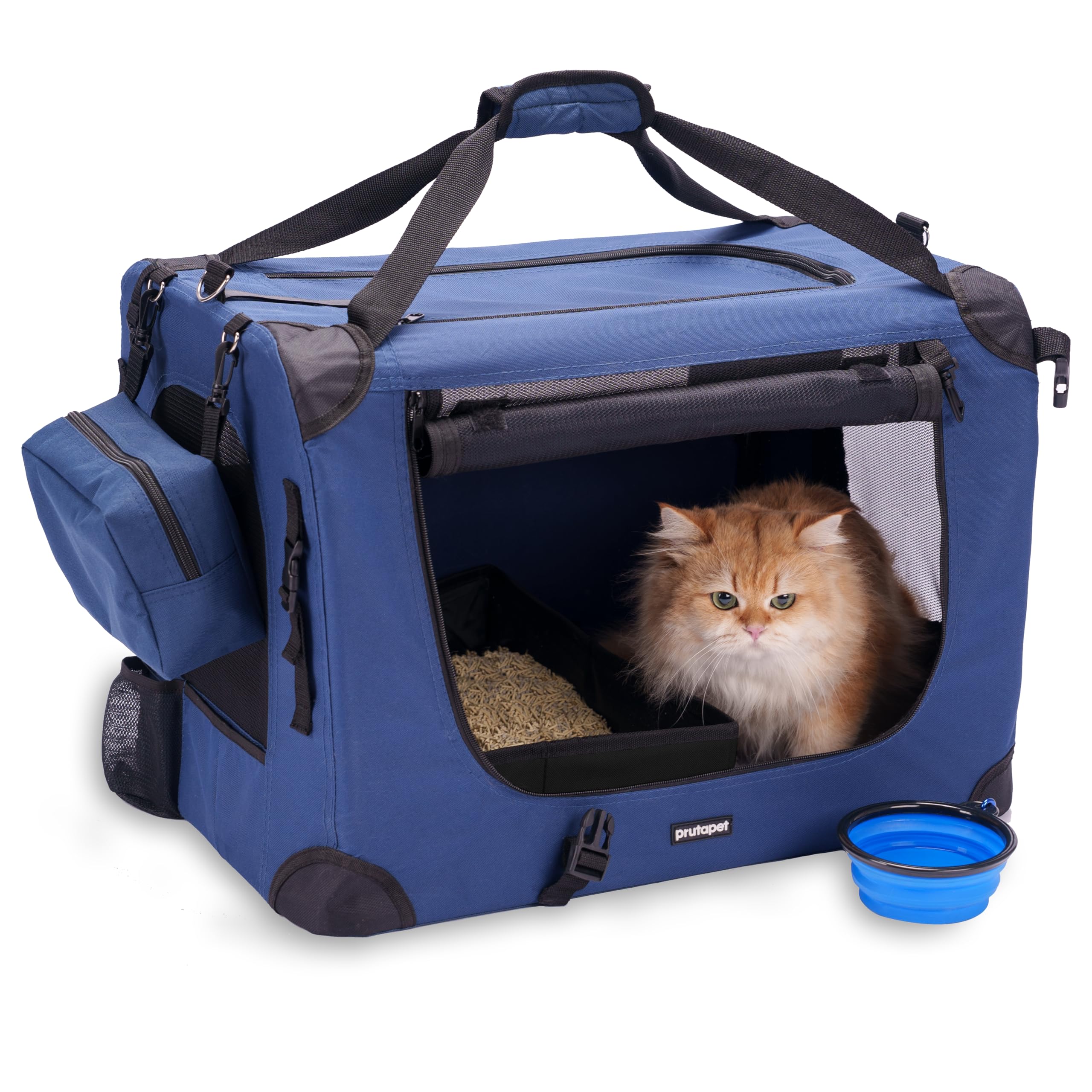 Prutapet large cat carrier inside offers roomy space for relaxed travel.