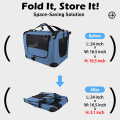 Prutapet large cat carrier folded storage demonstrates compact portability.
