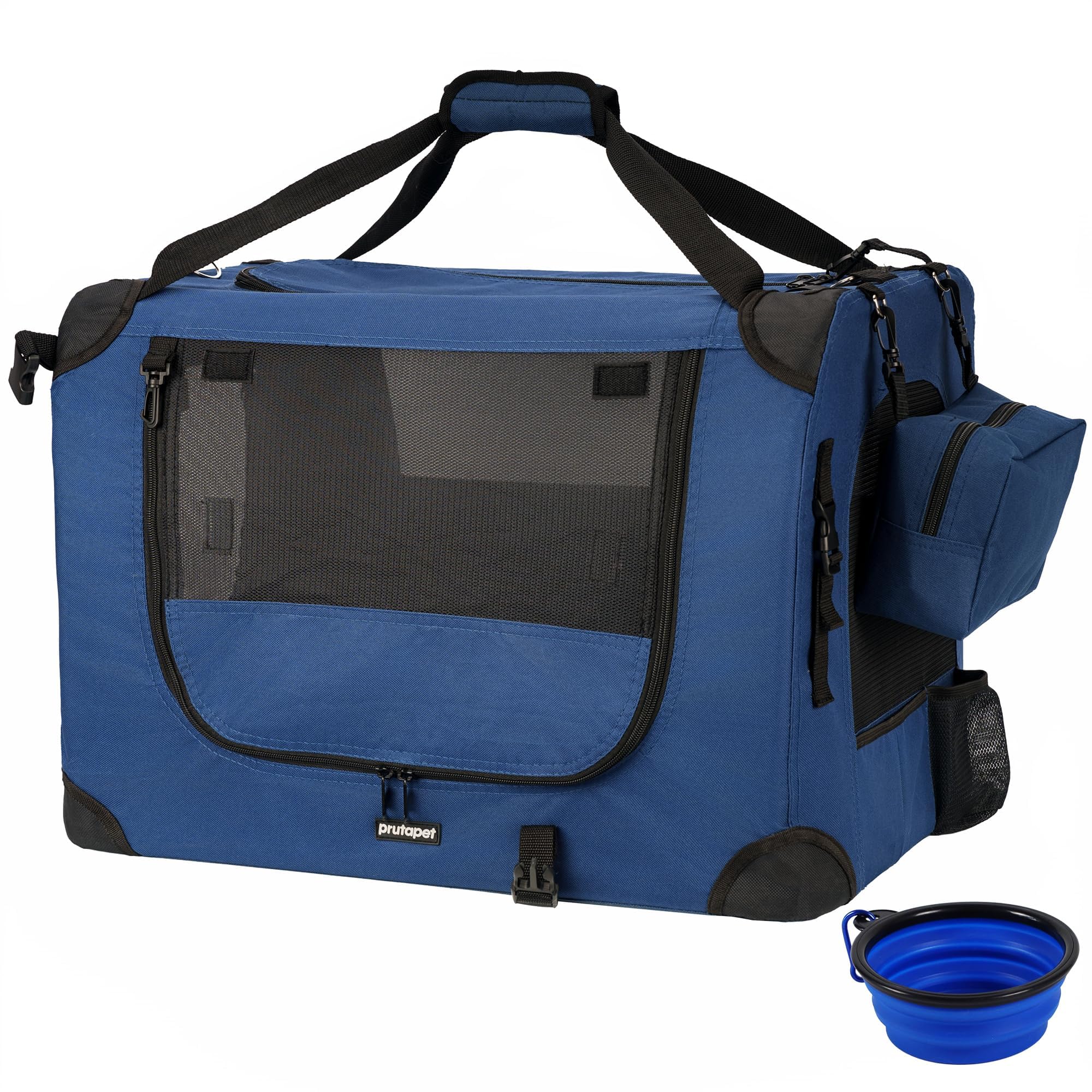 Prutapet large cat carrier front view showcasing roomy interior for easy movement during travel.