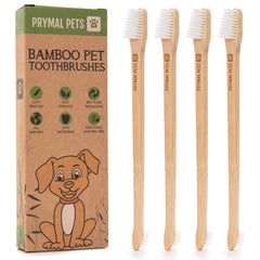 Prymal Pets dog toothbrush 4-pack with a two-sided bamboo head for gentle brushing.