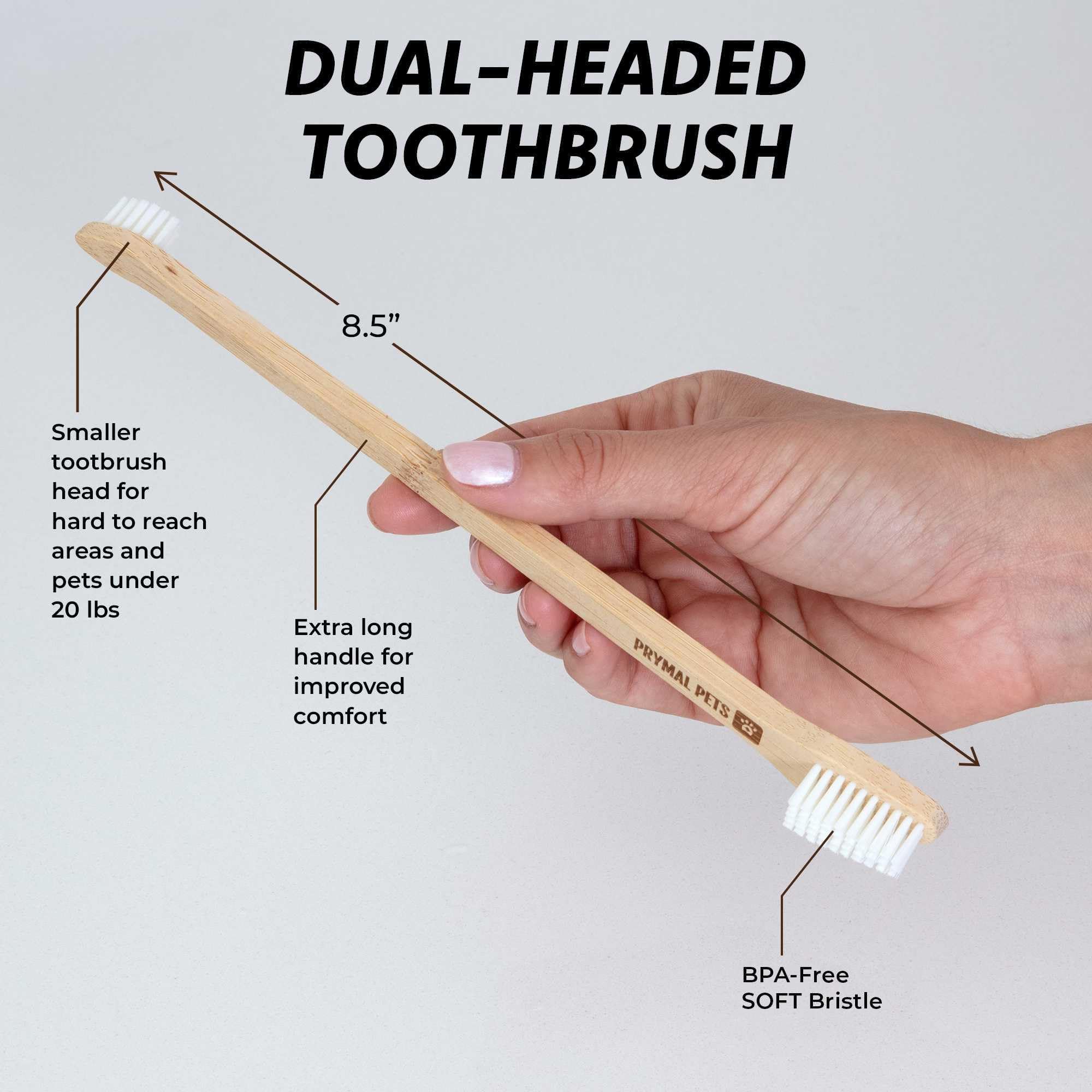 Prymal Pets small-dog toothbrush features a compact head and soft bristles for easy reach.