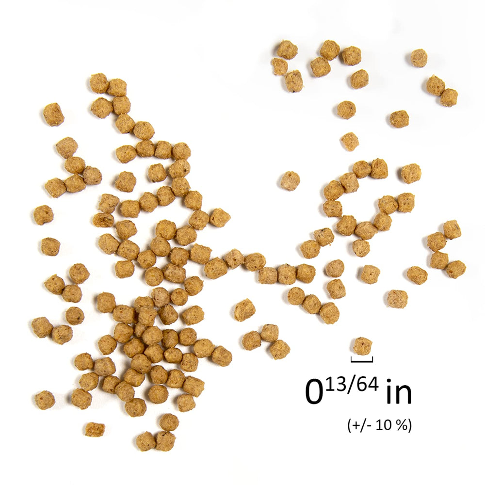 Psittacus Mini complete-diet graphic explains 70-80% pellet guideline.
