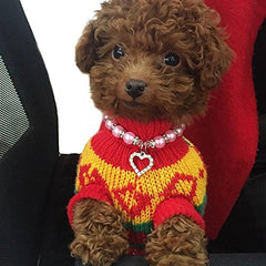 PSPORT pearl necklace on small dog for secure, comfortable wear.