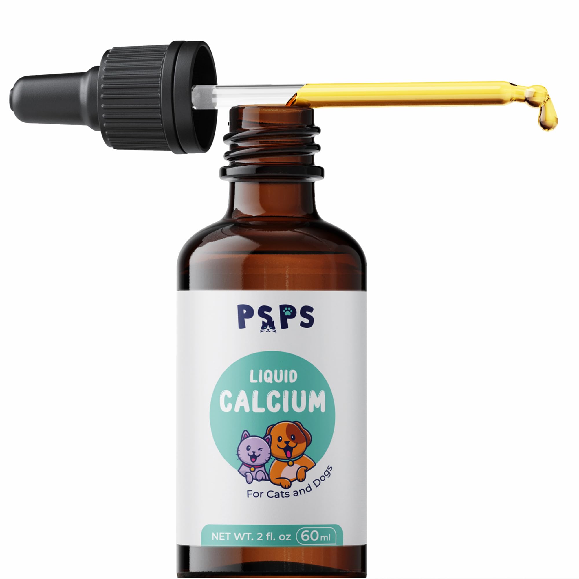 psps calcium liquid bottle with dropper supports easy supplementation at meals.