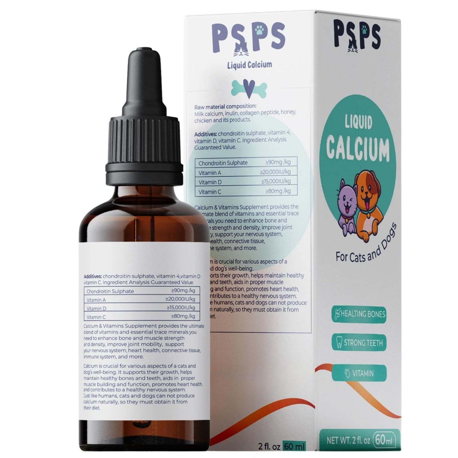 psps calcium liquid bottle close-up emphasizes calcium absorption support.
