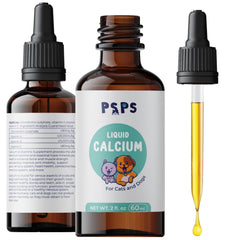 psps calcium liquid vitamin A, C & D label highlights fortified nutrients for pets.
