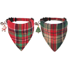 PTDECOR Christmas cat collar with red-green plaid bandana on cat for a festive look