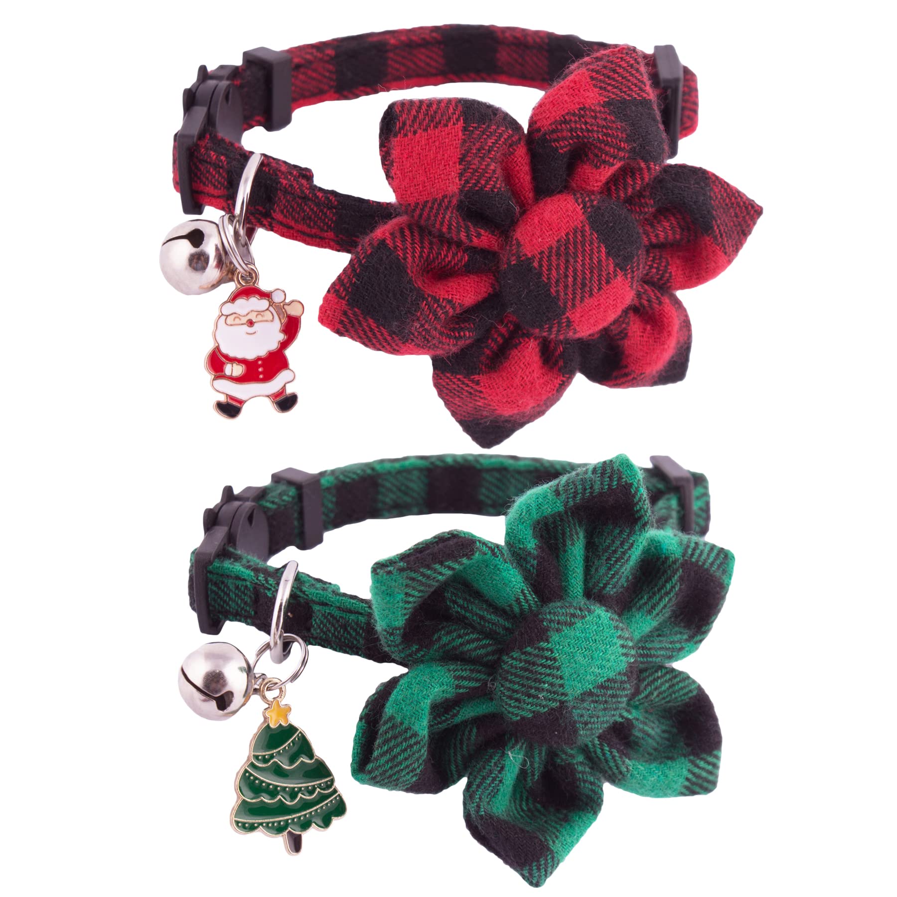 PTDECOR Christmas cat collar green plaid for kittens with cozy holiday photos