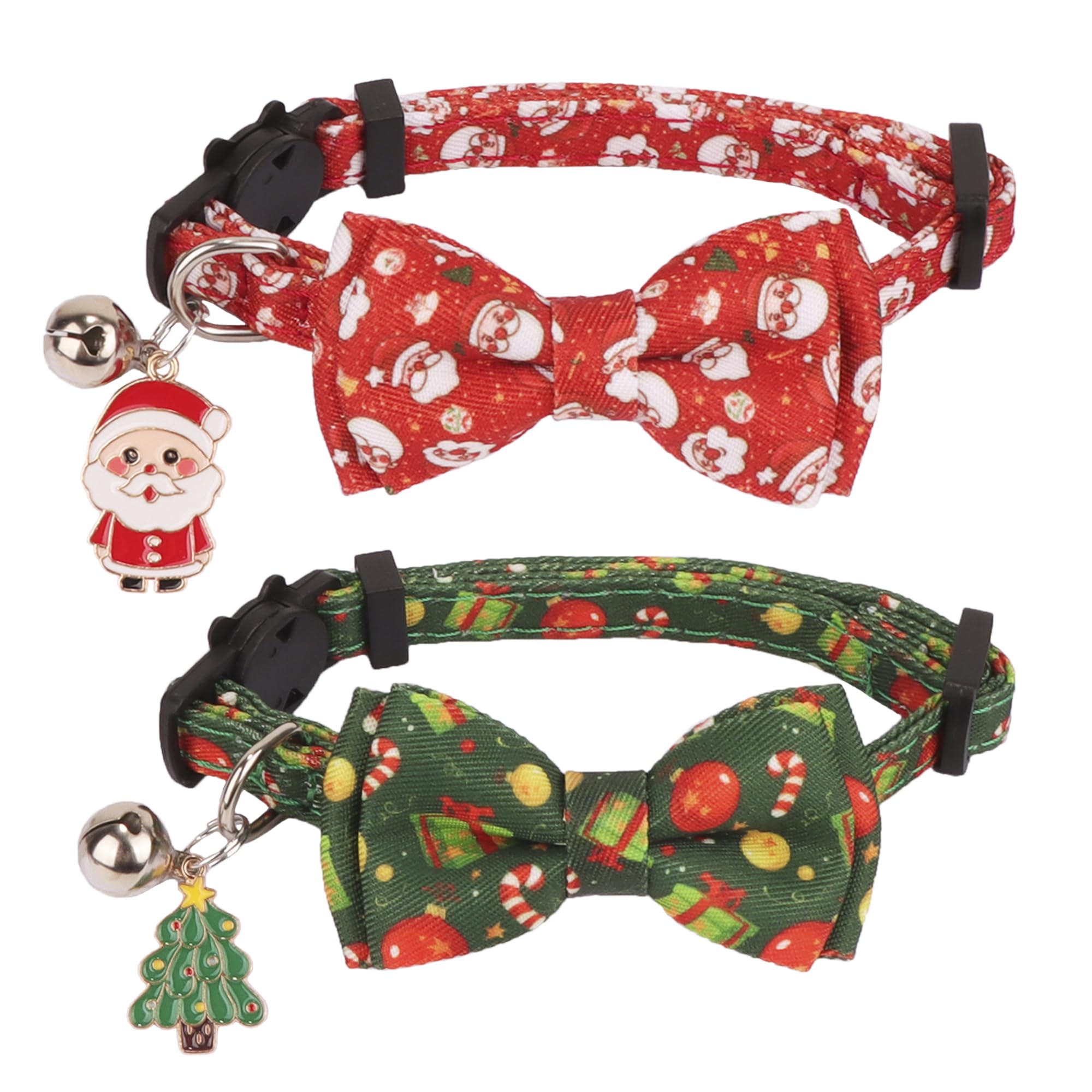 PTDECOR Christmas cat collar in red Santa pattern for festive photos and safe wear