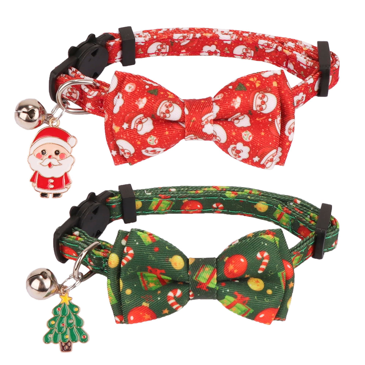 PTDECOR Christmas cat collar in red Santa pattern for festive photos and safe wear