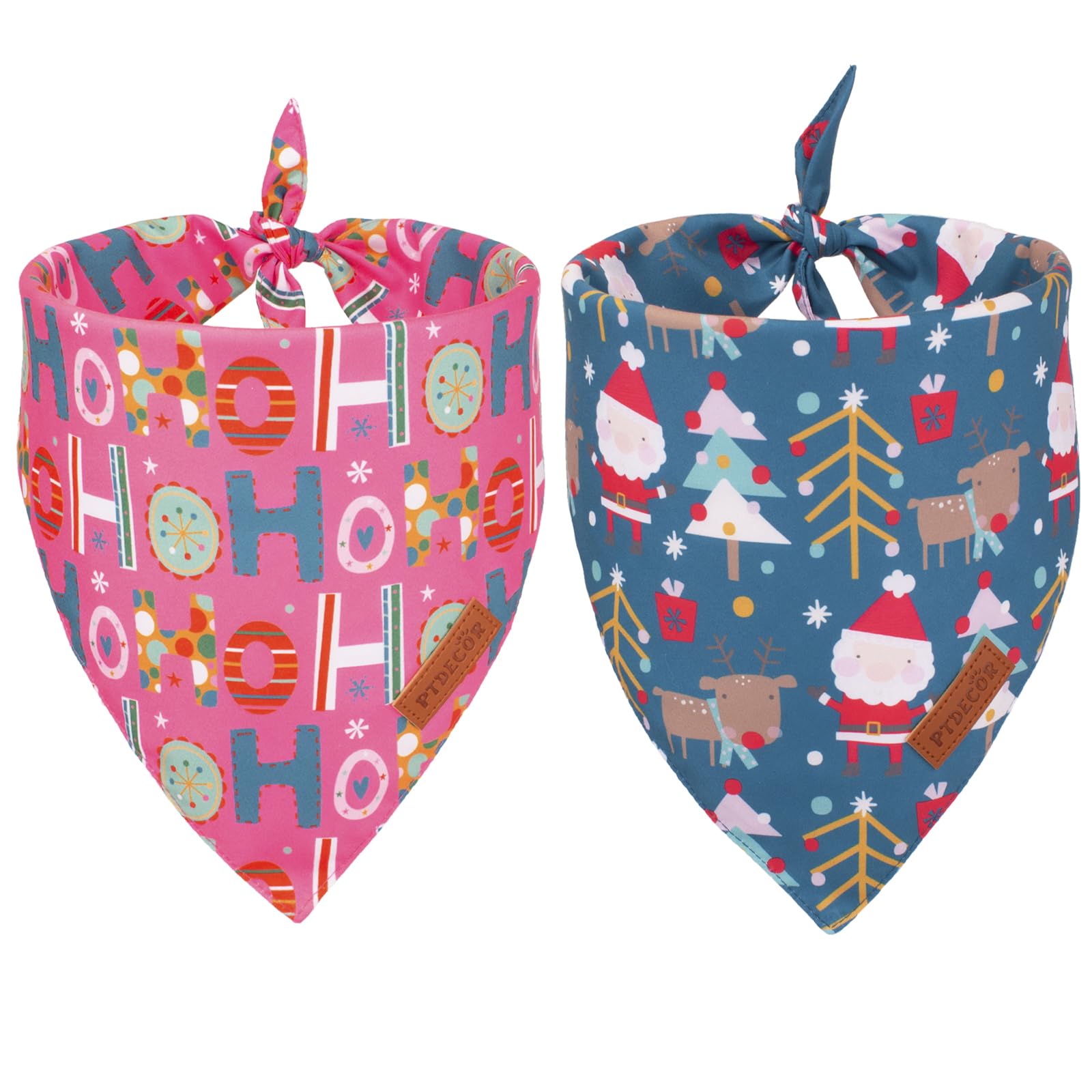PTDECOR Christmas dog bandana pink-blue pattern for festive style.