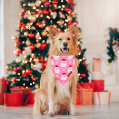 PTDECOR pink Xmas tree pattern bandana highlights cheerful holiday vibes in pet photos.