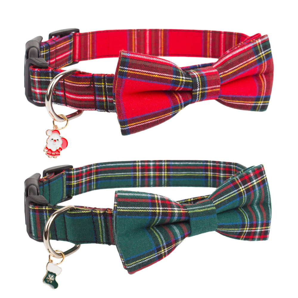PTDECOR Christmas dog collar with bow in red-green, ideal for holiday photos