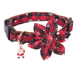PTDECOR Christmas Dog Flower Collar red plaid on dog, festive holiday look for walks