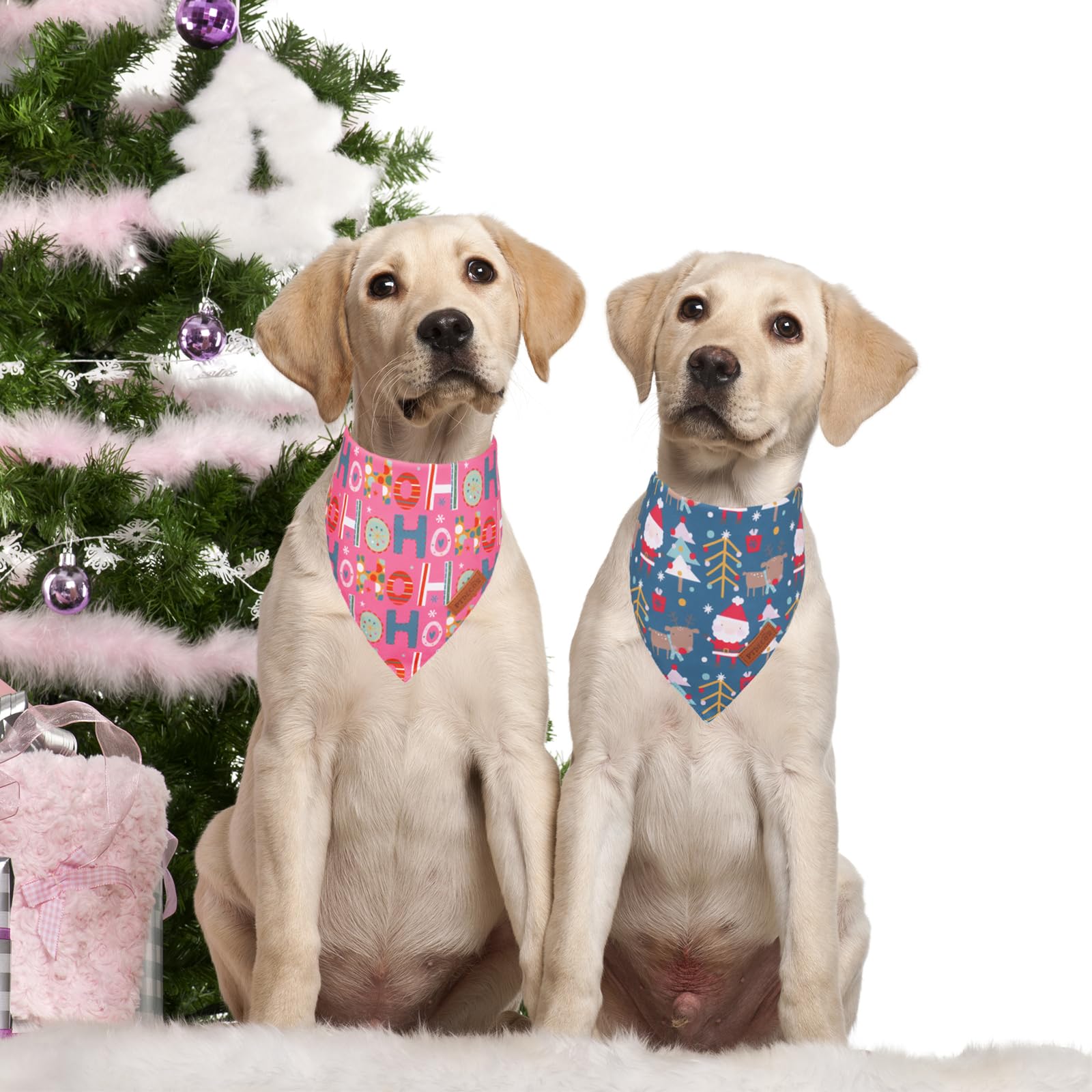 PTDECOR dog bandana pink-blue inner view shows double-layer comfort.