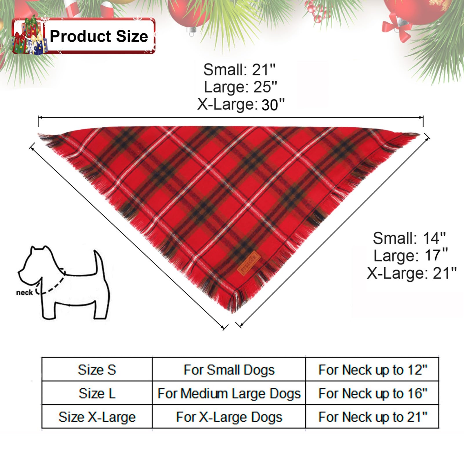 PTDECOR Christmas bandana small size fits necks up to 12 inches for tiny pups.