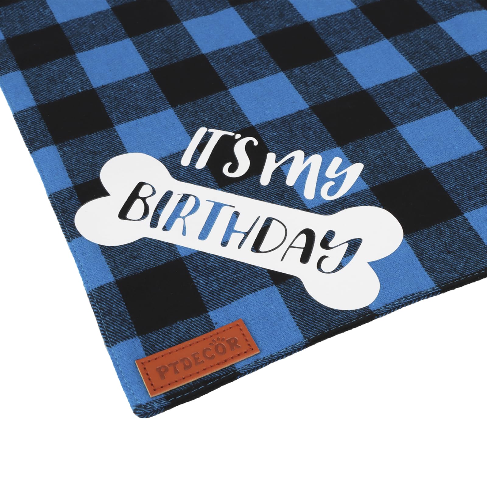 PTDECOR dog birthday scarf blue plaid detailed stitching for durability