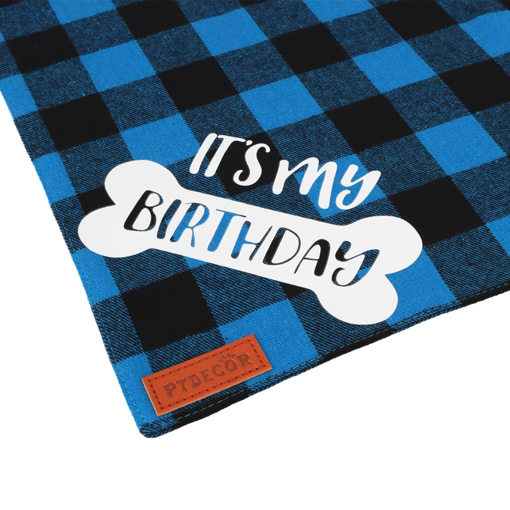 PTDECOR dog birthday scarf blue plaid detailed stitching for durability