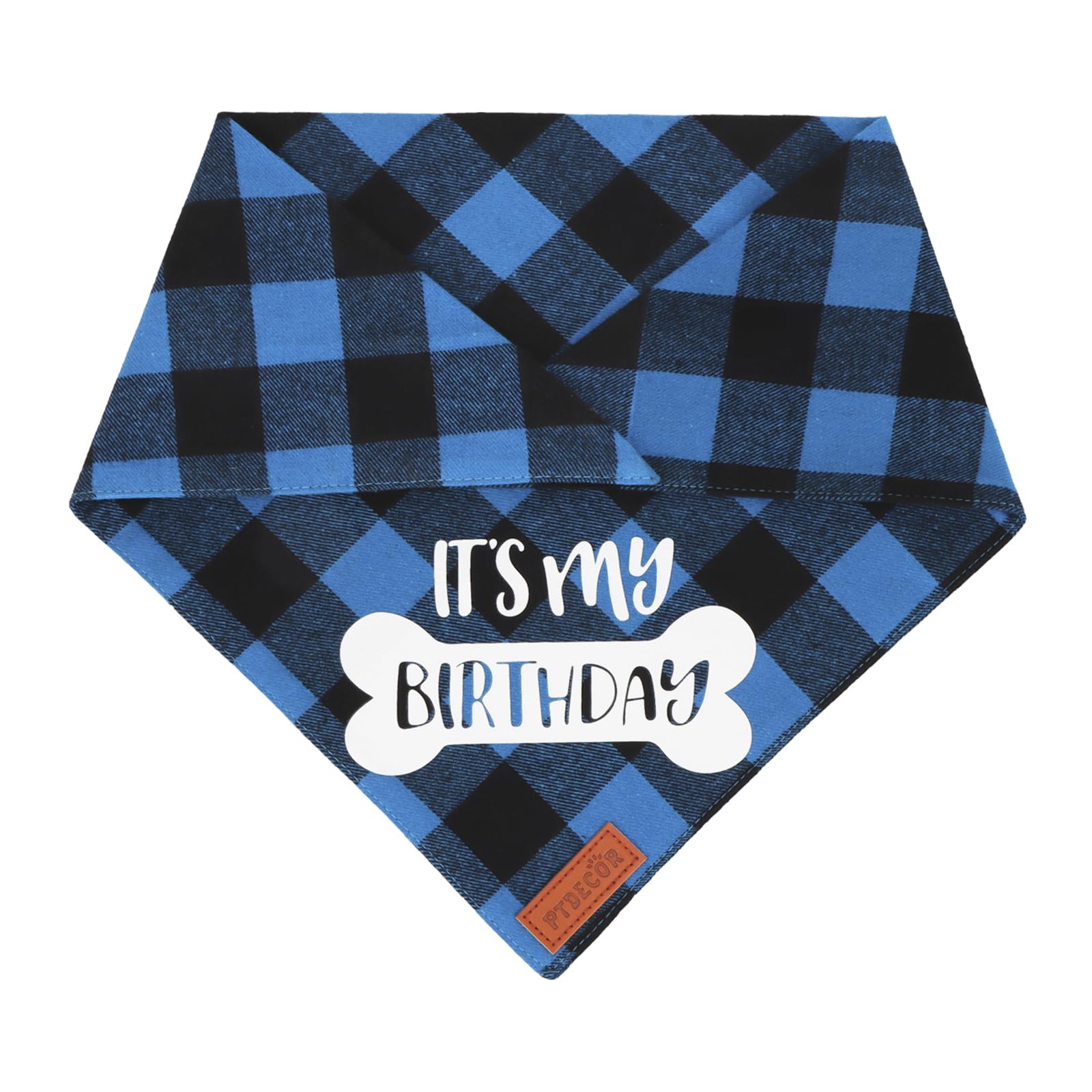 PTDECOR dog birthday scarf blue plaid packaging view indicates gift-ready presentation