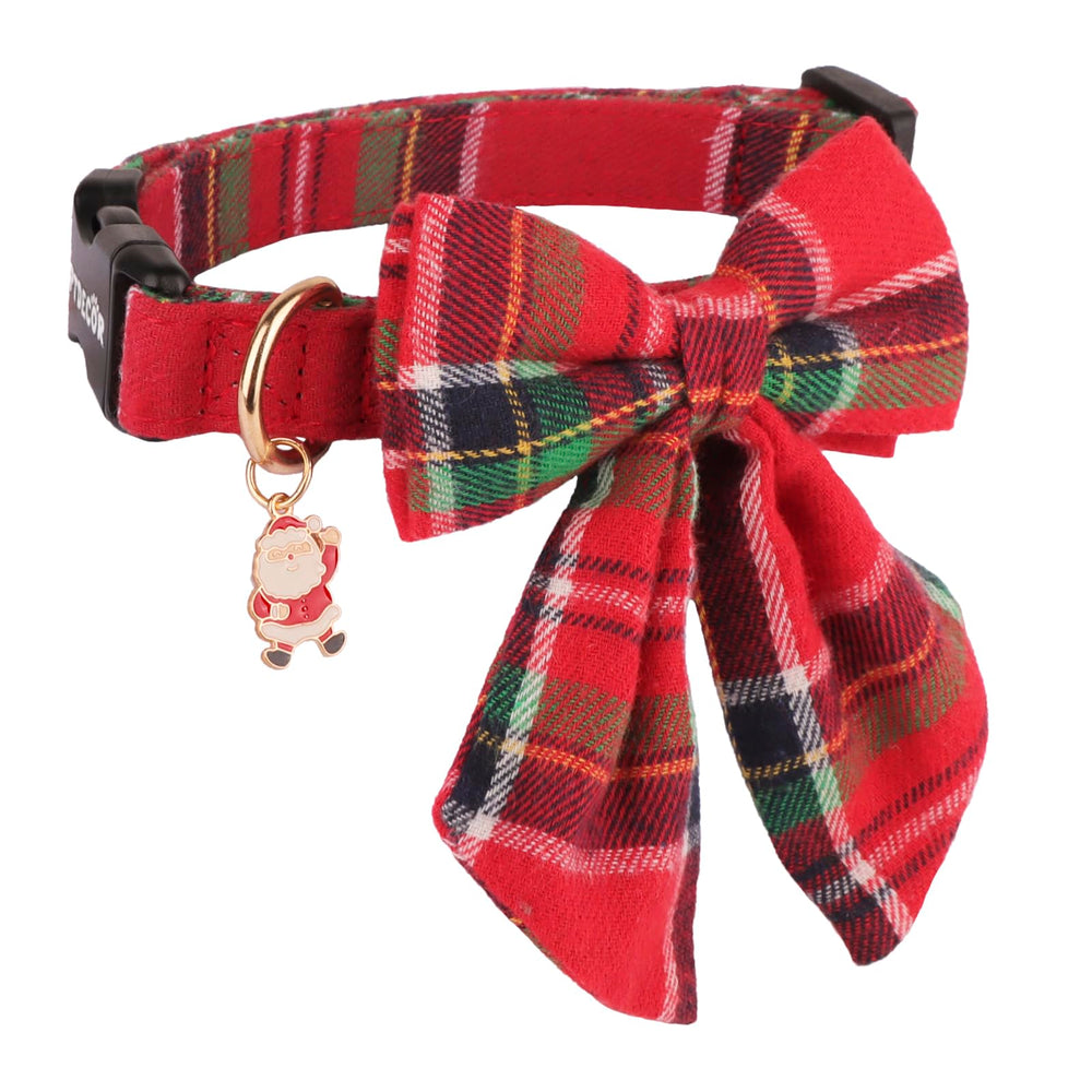 PTDECOR red plaid dog collar with classic holiday styling