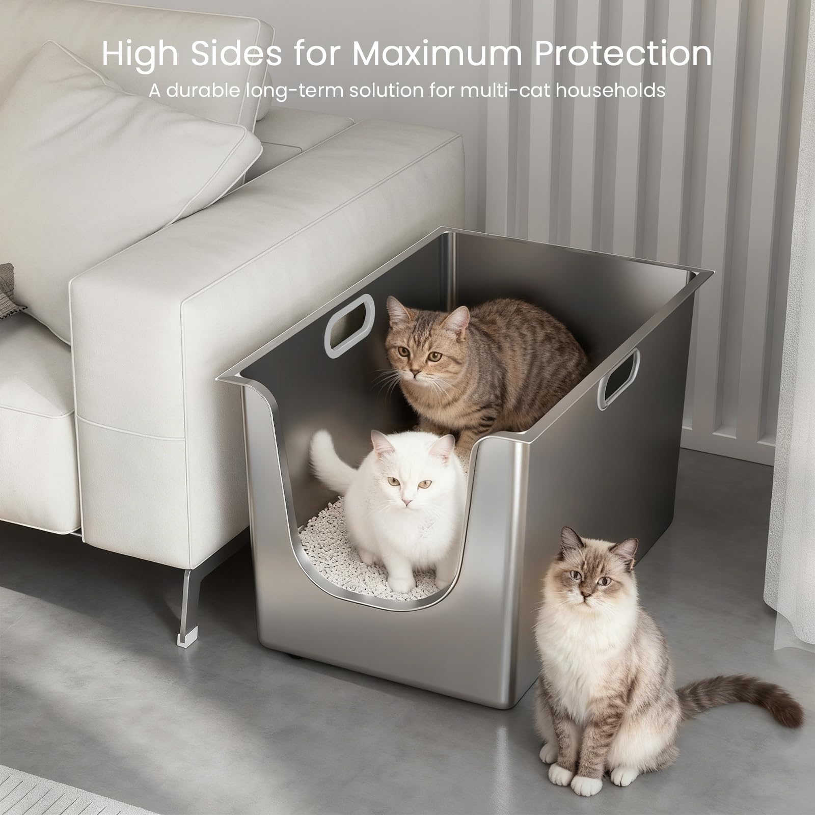 PTFFF open-top design improves monitoring and air flow for clean, fresh litter areas.