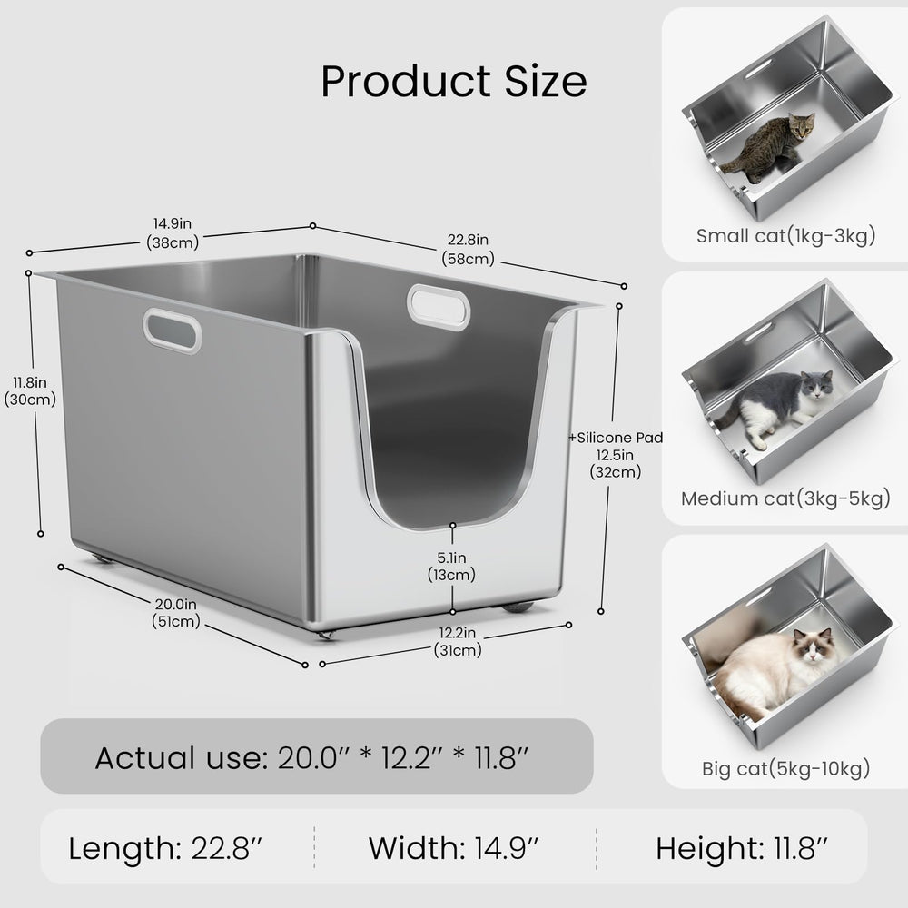 PTFFF high-sides litter box shows 11.8-inch walls to reduce litter kick-out.