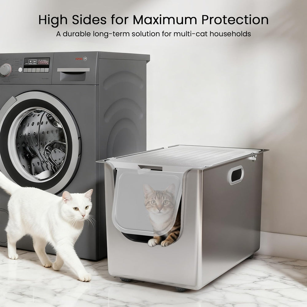 PTFFF XL metal kitty litter pan provides roomy space for large cats