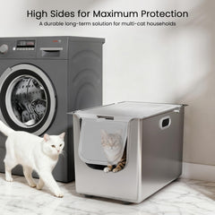 PTFFF XL metal kitty litter pan provides roomy space for large cats