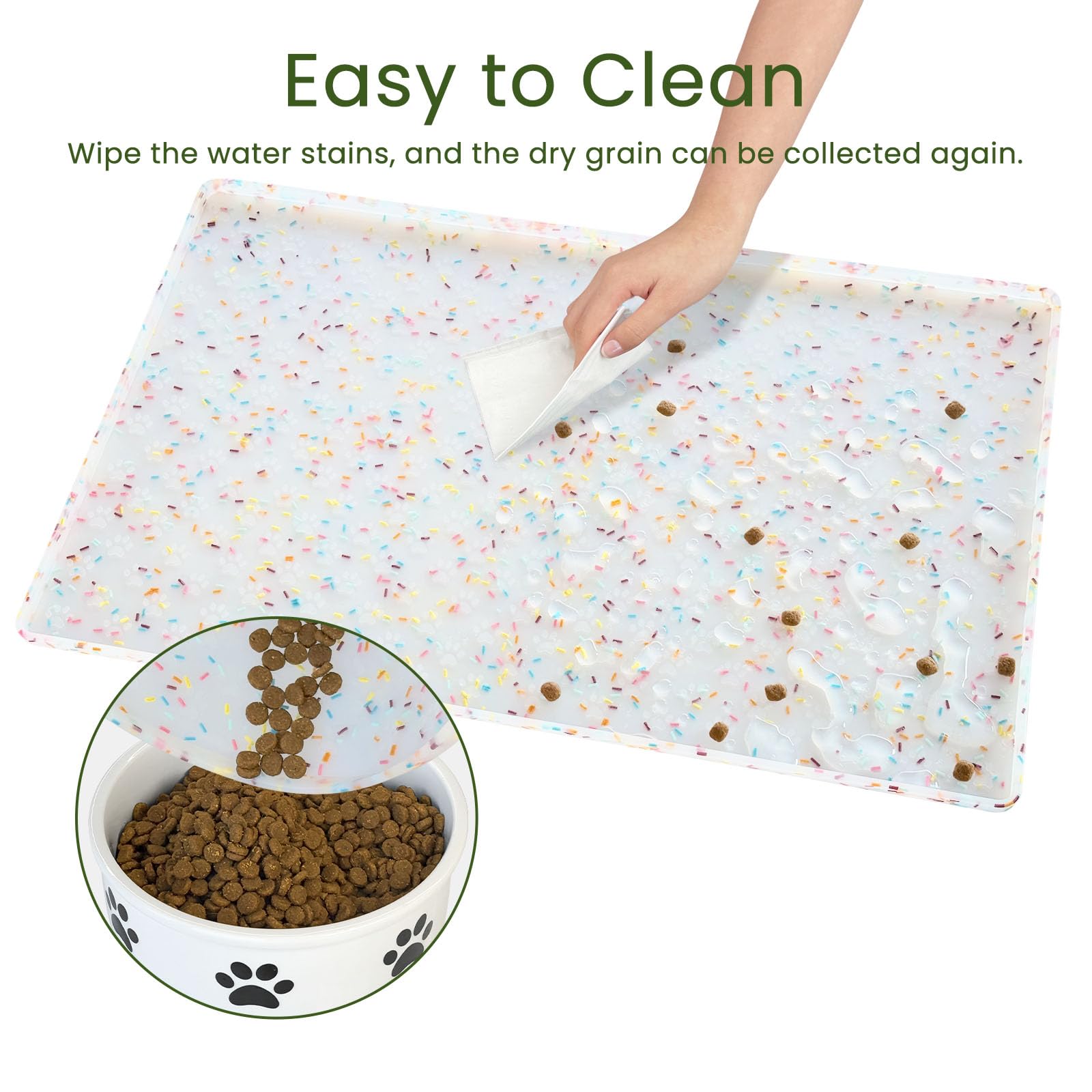 Ptlom cat-fountain-compatible-placemat keeps feeding areas tidy and organized.