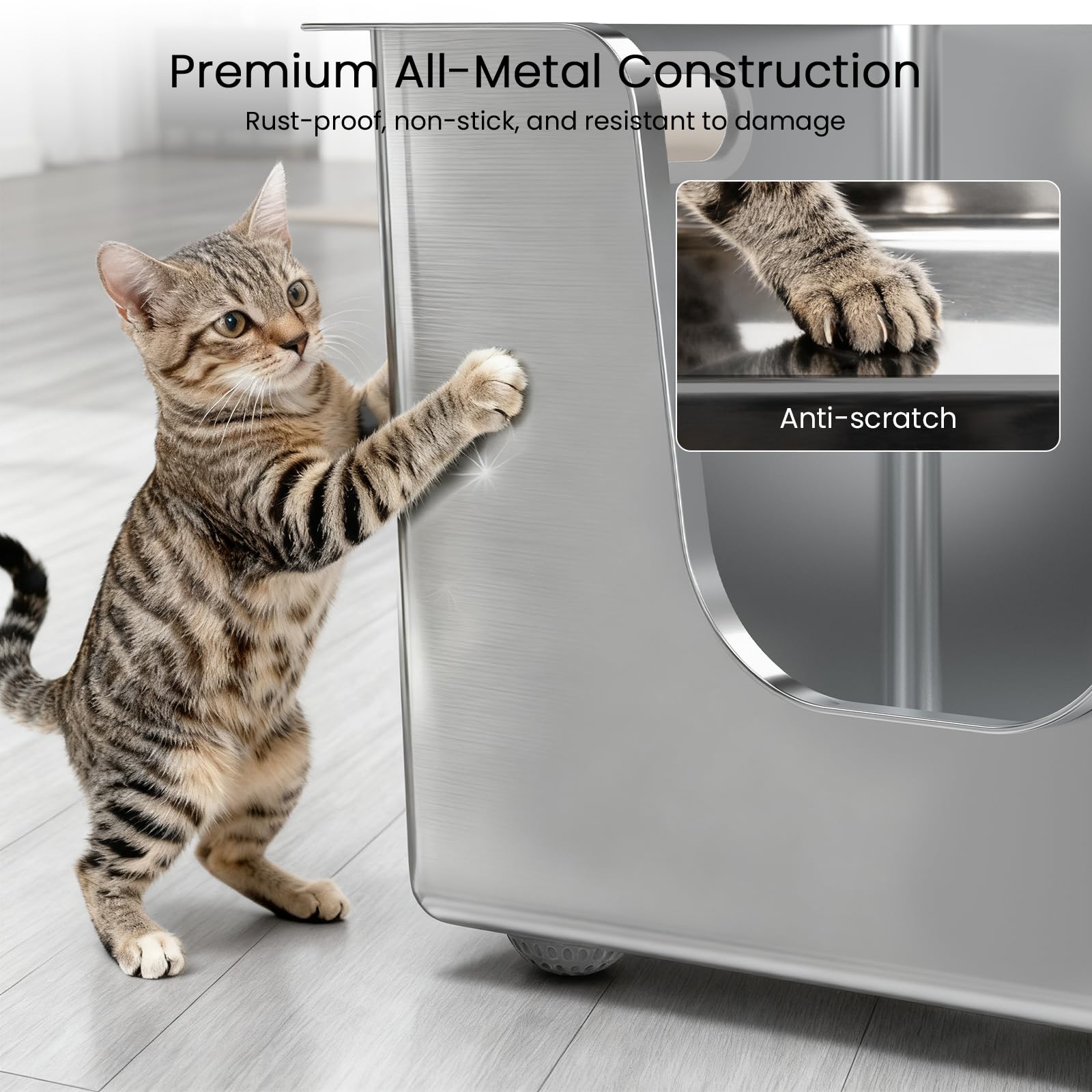 Ptlom litter box on wheels with handles enables easy room-to-room movement.