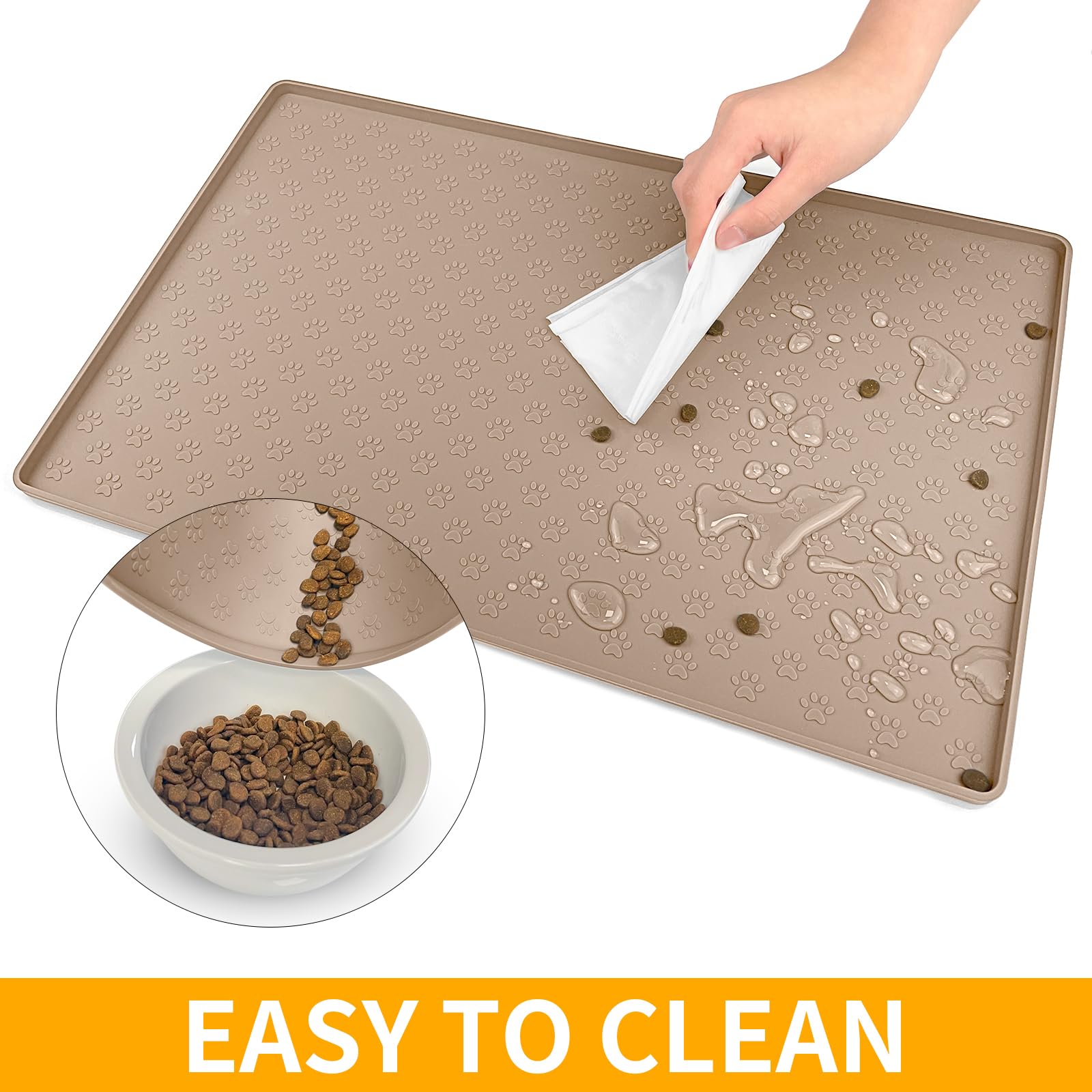 Ptlom dog food mat easy-clean surface simplifies cleanup after meals